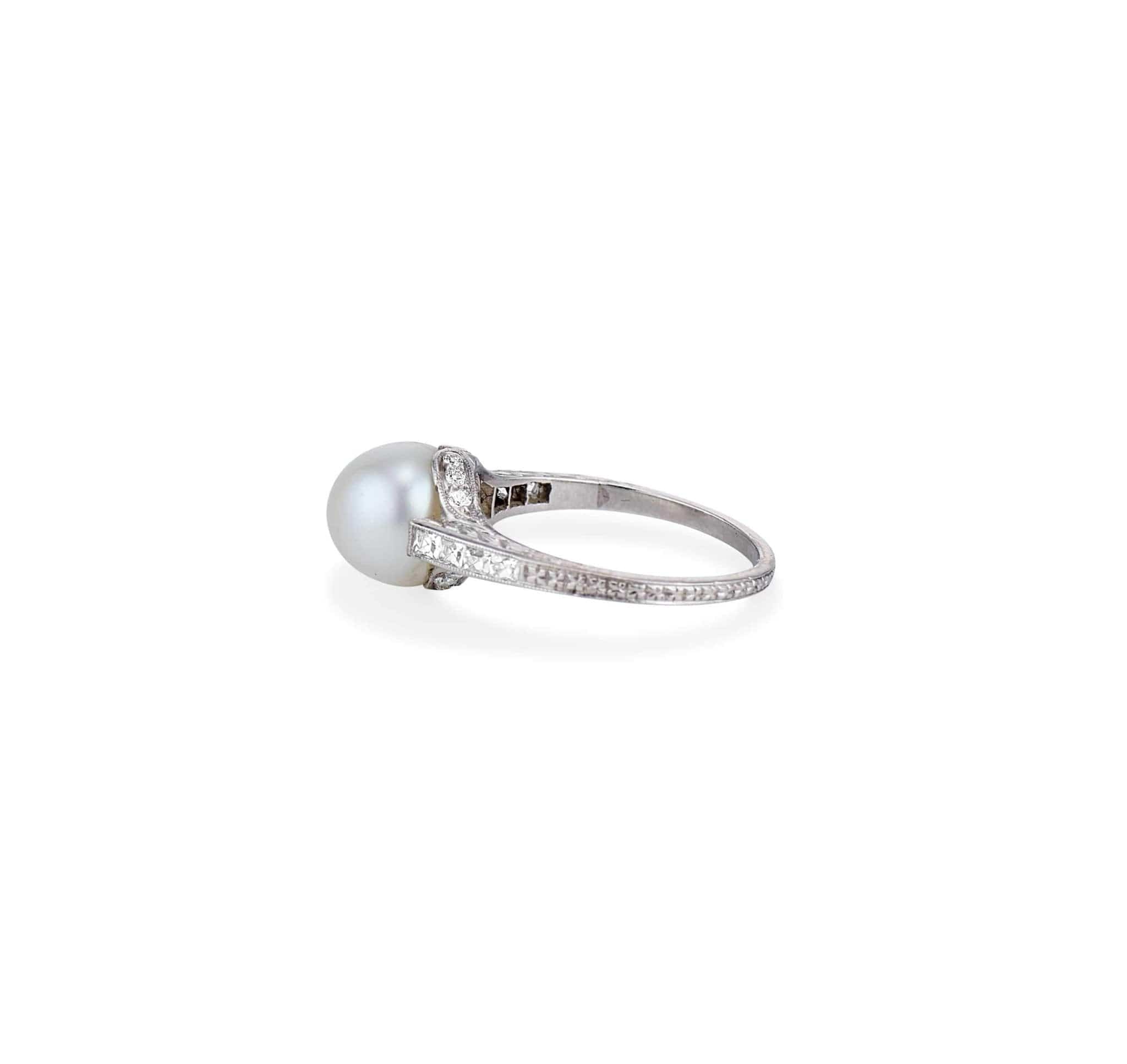 Tiffany & Co 1920s Natural Pearl Diamond Ring - Image 3