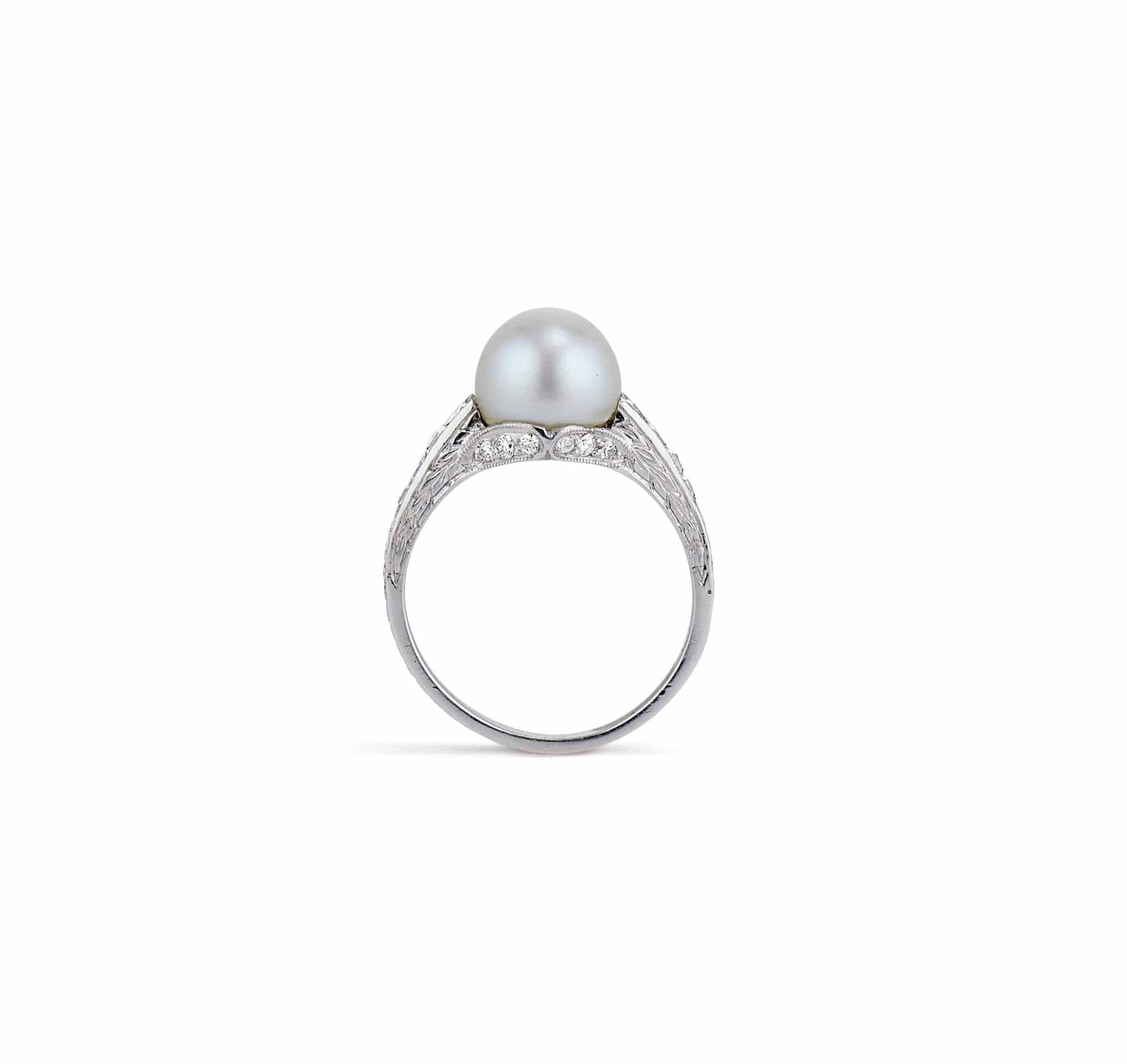 Tiffany & Co 1920s Natural Pearl Diamond Ring - Image 4