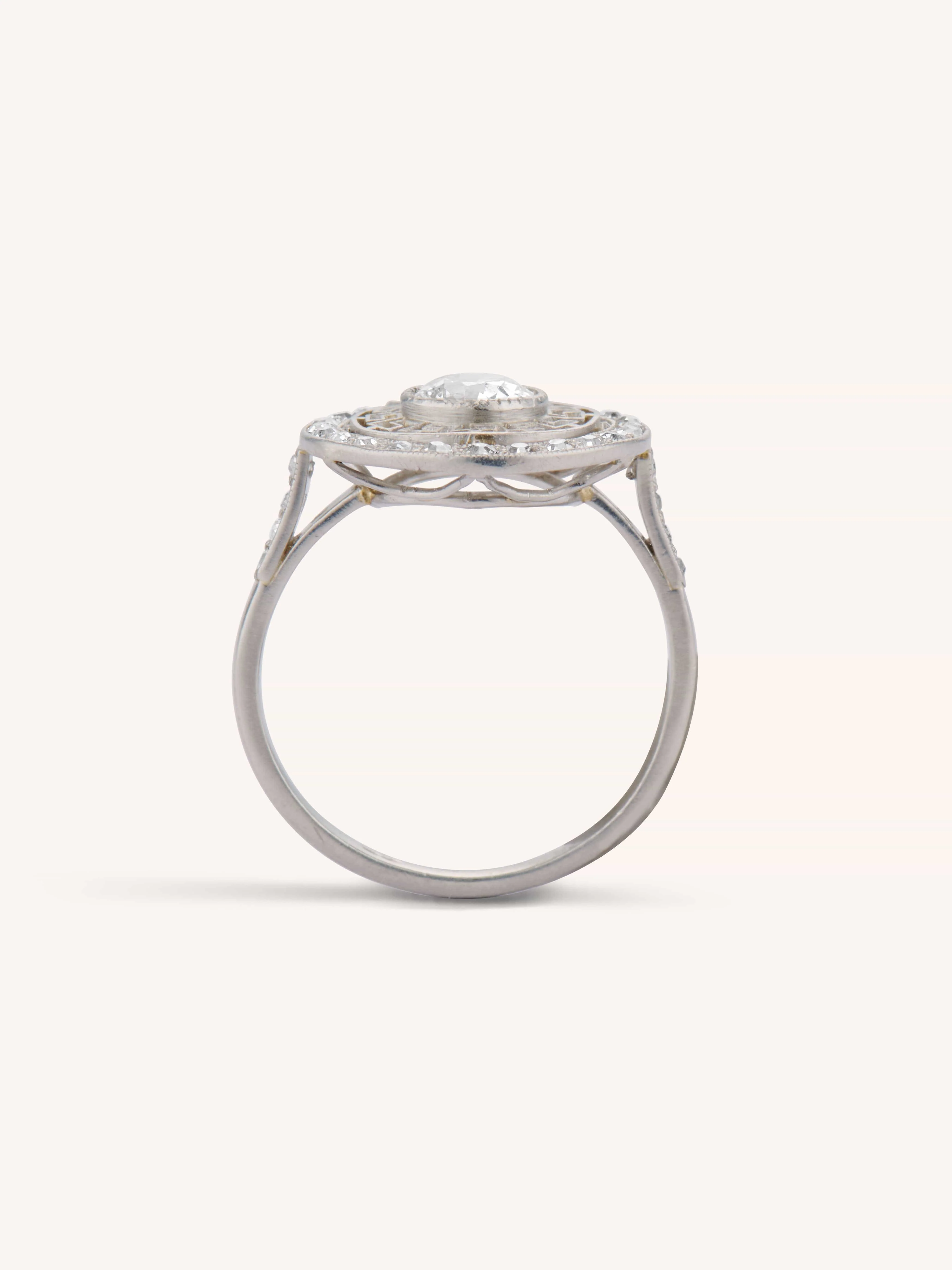 Art Deco Old European Cut Diamond Greek Key Halo Vintage Engagement Ring, France - Image 7