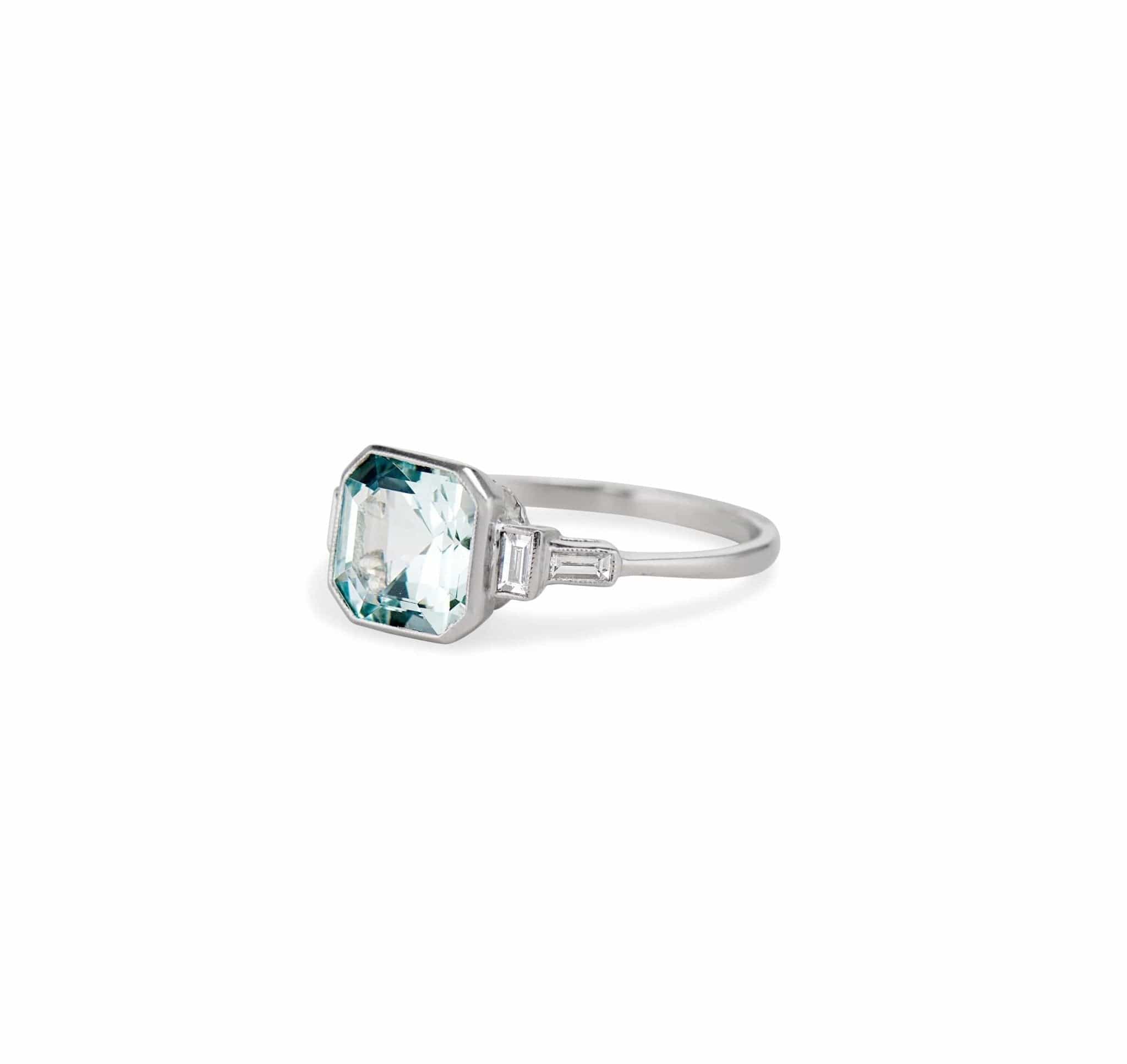 Art Moderne Asscher Aquamarine & Diamond Ring - Image 2