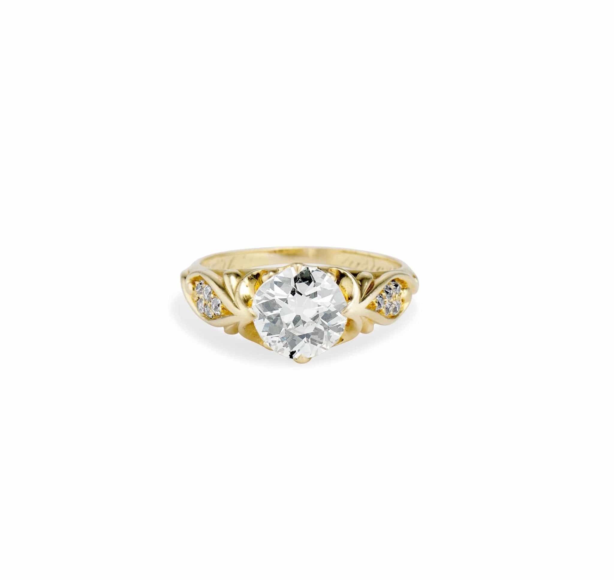 Art Nouveau 2.08 Carat Old European Cut Diamond Gold Engagement Ring - Image 2