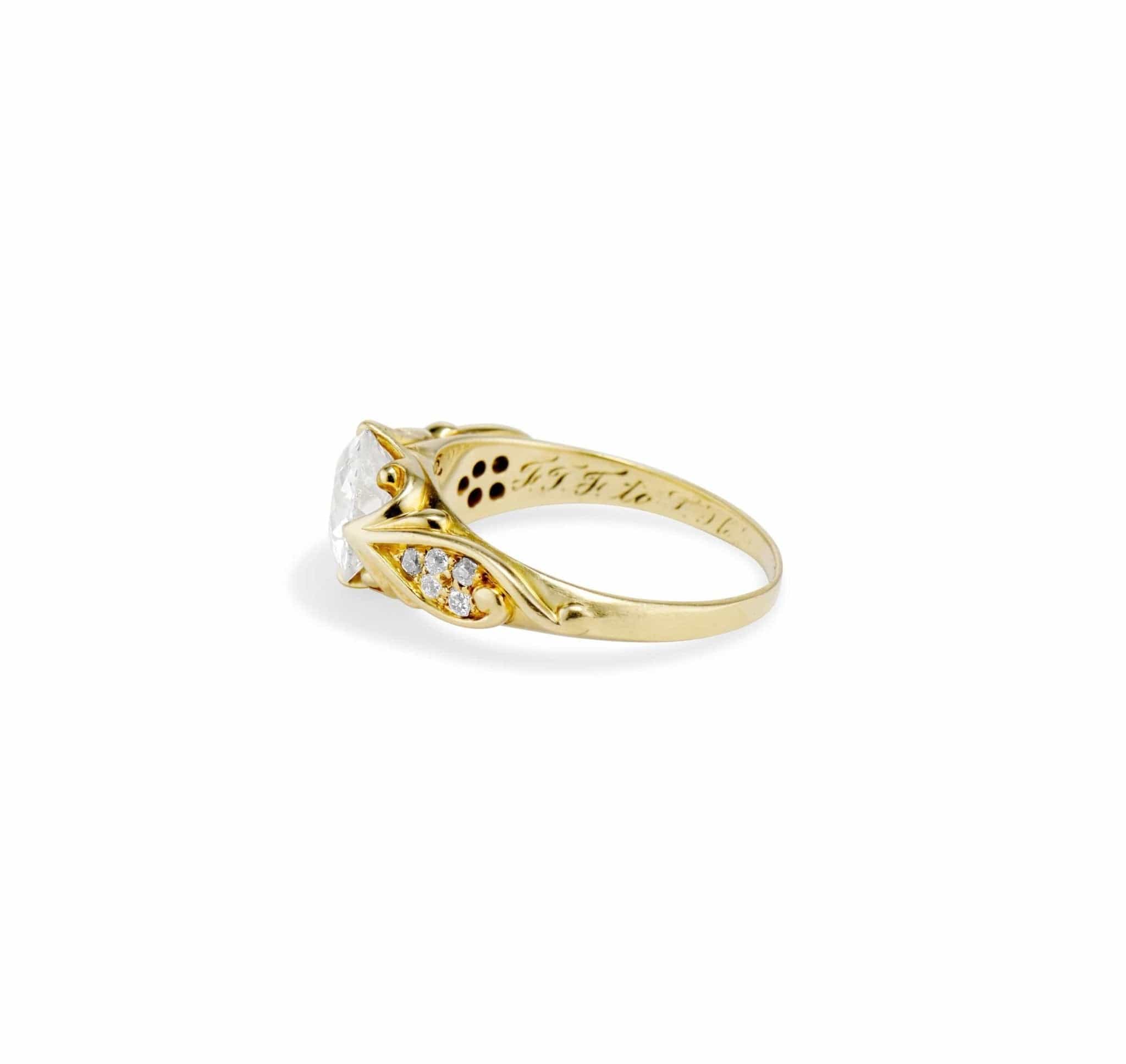 Art Nouveau 2.08 Carat Old European Cut Diamond Gold Engagement Ring - Image 3