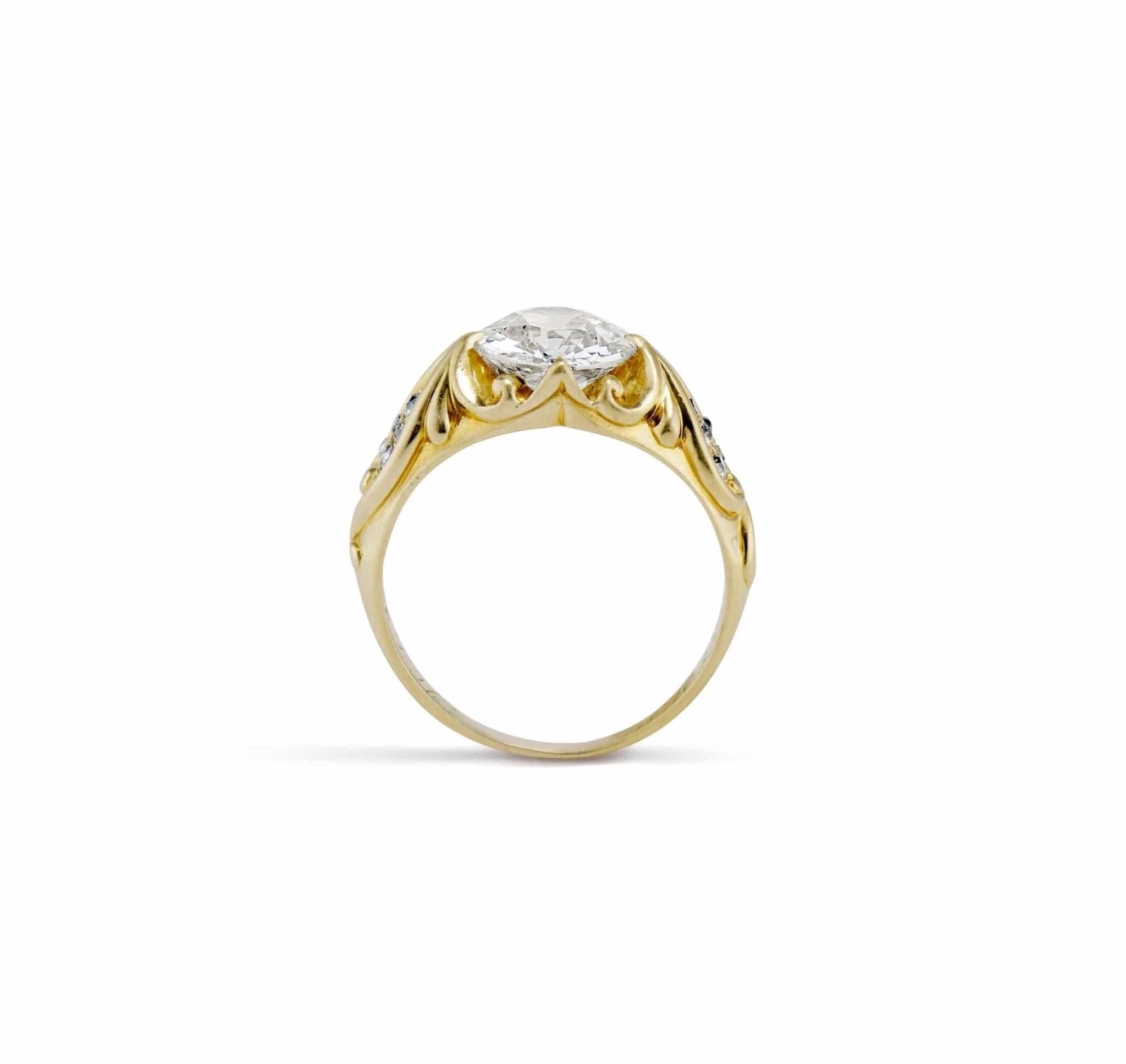 Art Nouveau 2.08 Carat Old European Cut Diamond Gold Engagement Ring - Image 4
