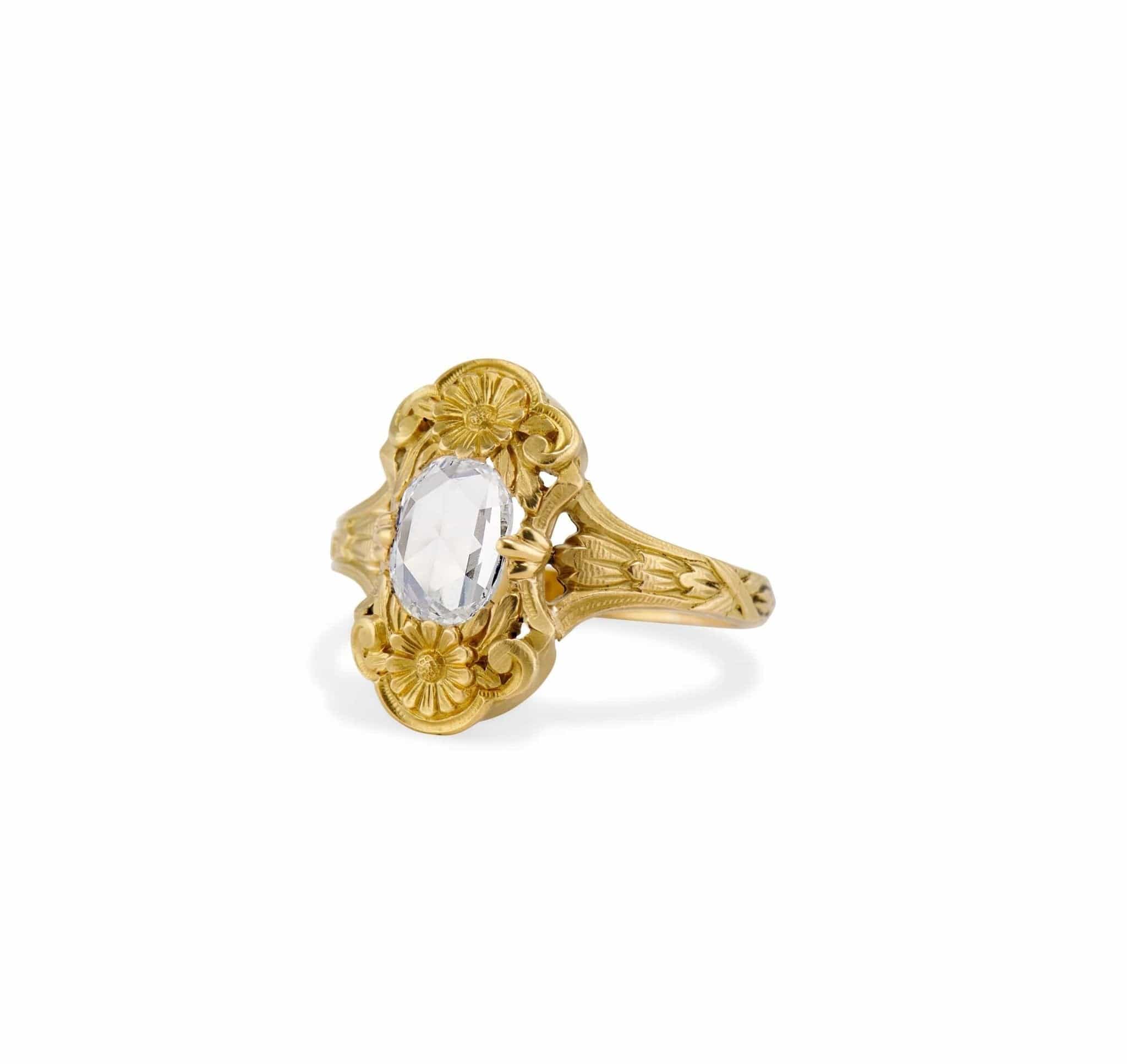 Late Georgian .79 Carat Rose Cut Diamond and Gold Engagement Ring - Image 2