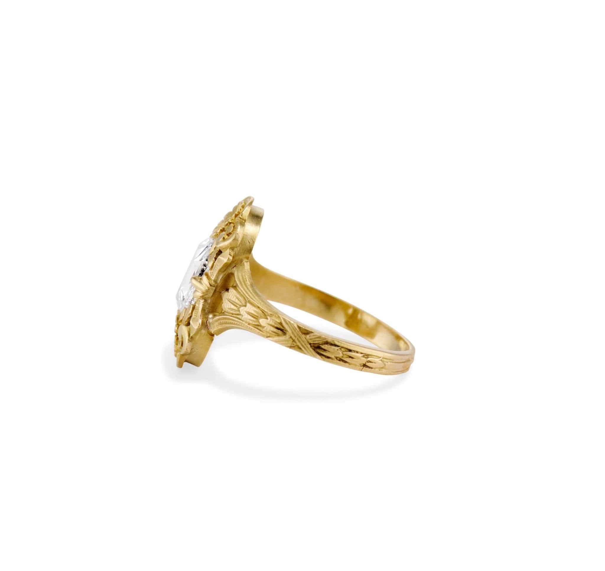 Late Georgian .79 Carat Rose Cut Diamond and Gold Engagement Ring - Image 3