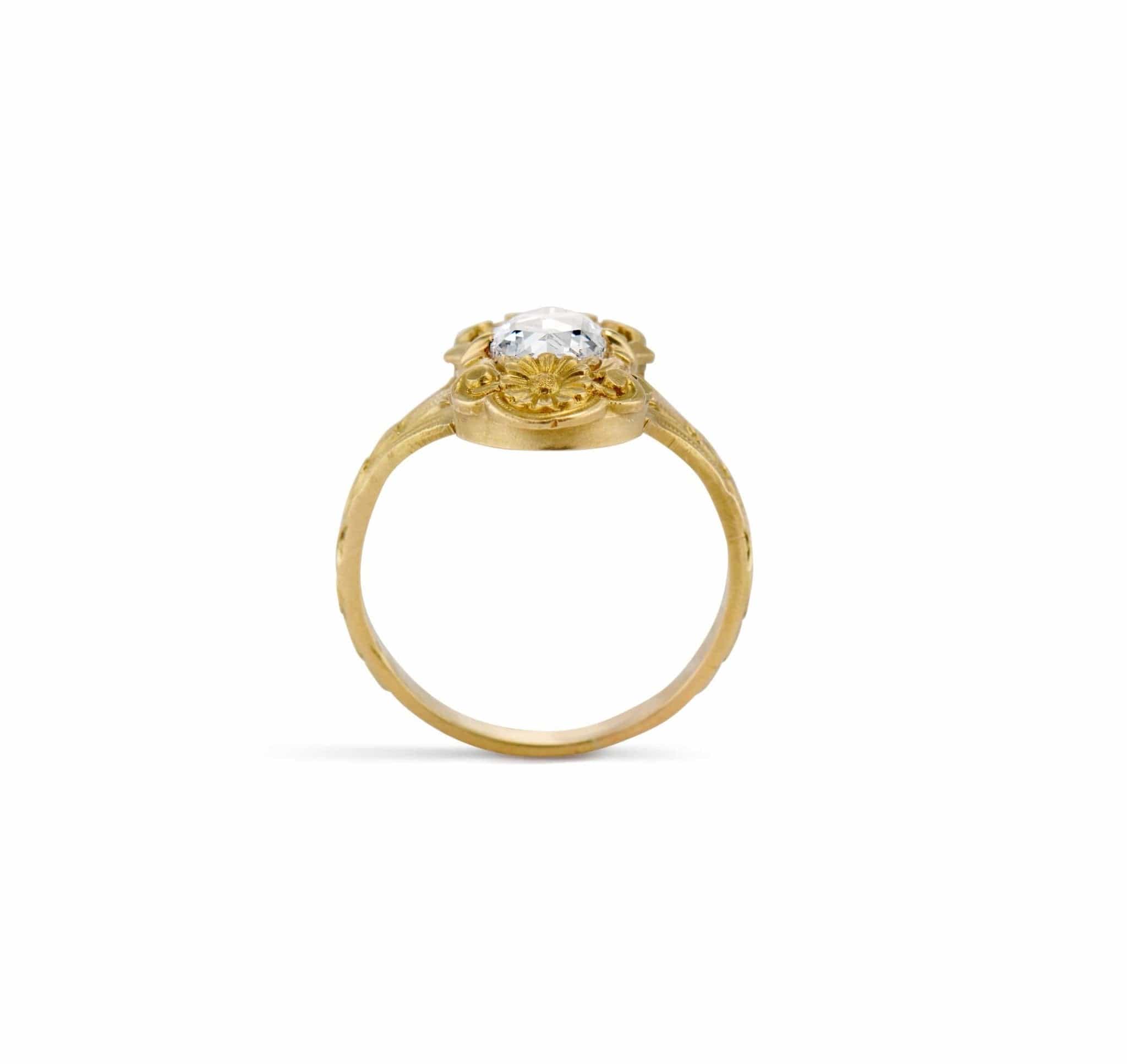 Late Georgian .79 Carat Rose Cut Diamond and Gold Engagement Ring - Image 4