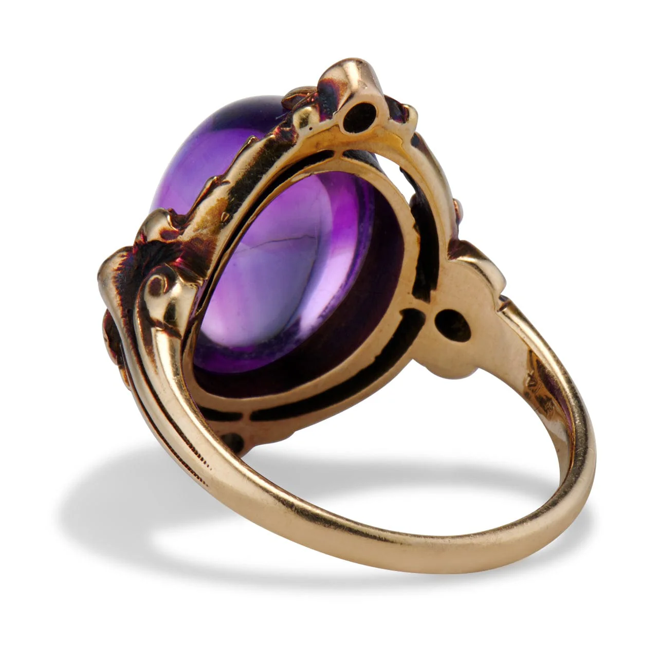 Art Nouveau Cabochon Amethyst & Diamond Ring - Image 3