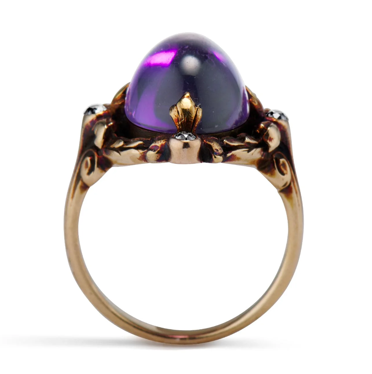 Art Nouveau Cabochon Amethyst & Diamond Ring - Image 4