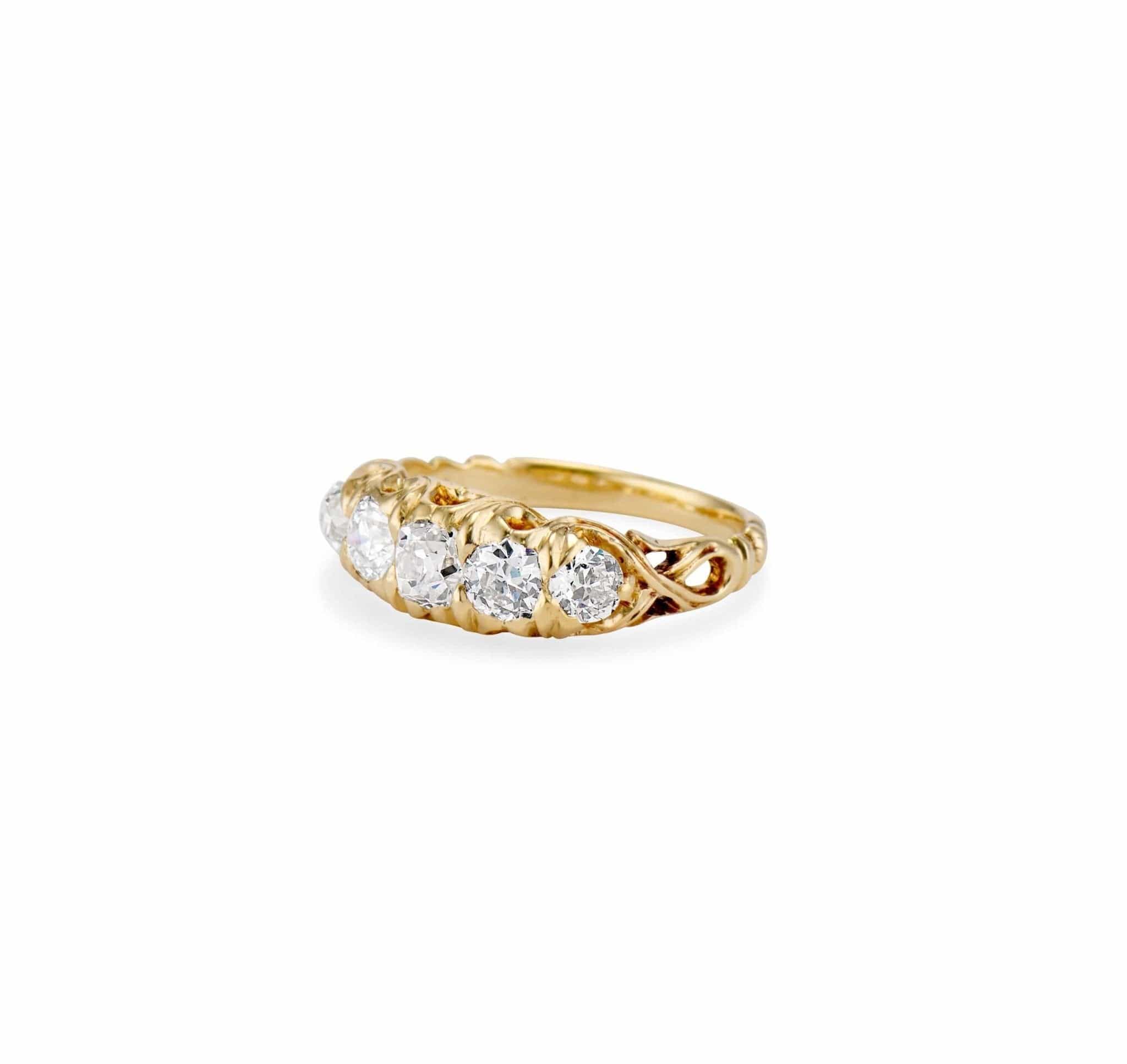Art Nouveau Five-Stone Diamond & Gold Ring - Image 2