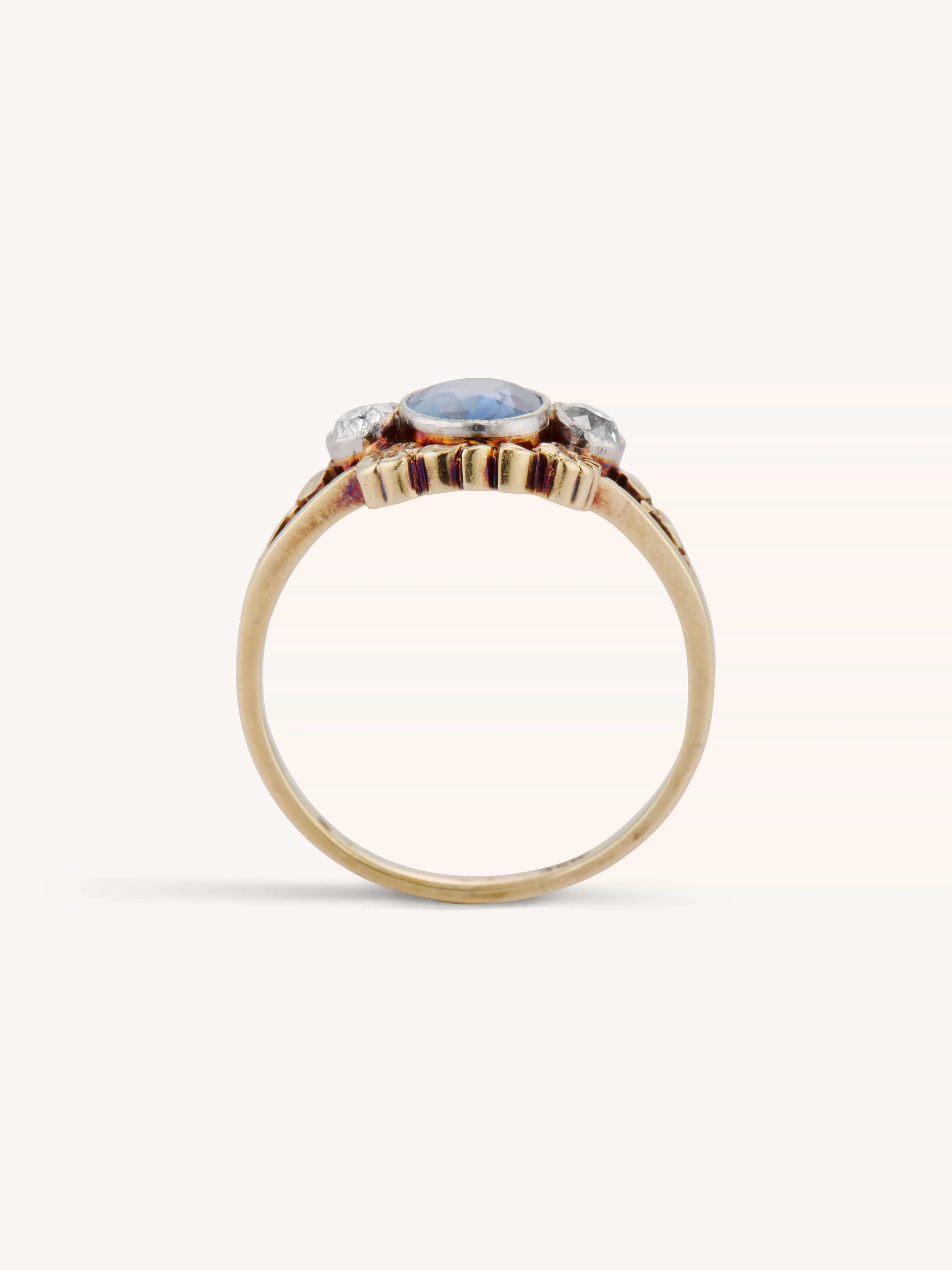Art Nouveau Sapphire & Old Mine Diamond Floral 18k Gold Antique Ring - Image 7