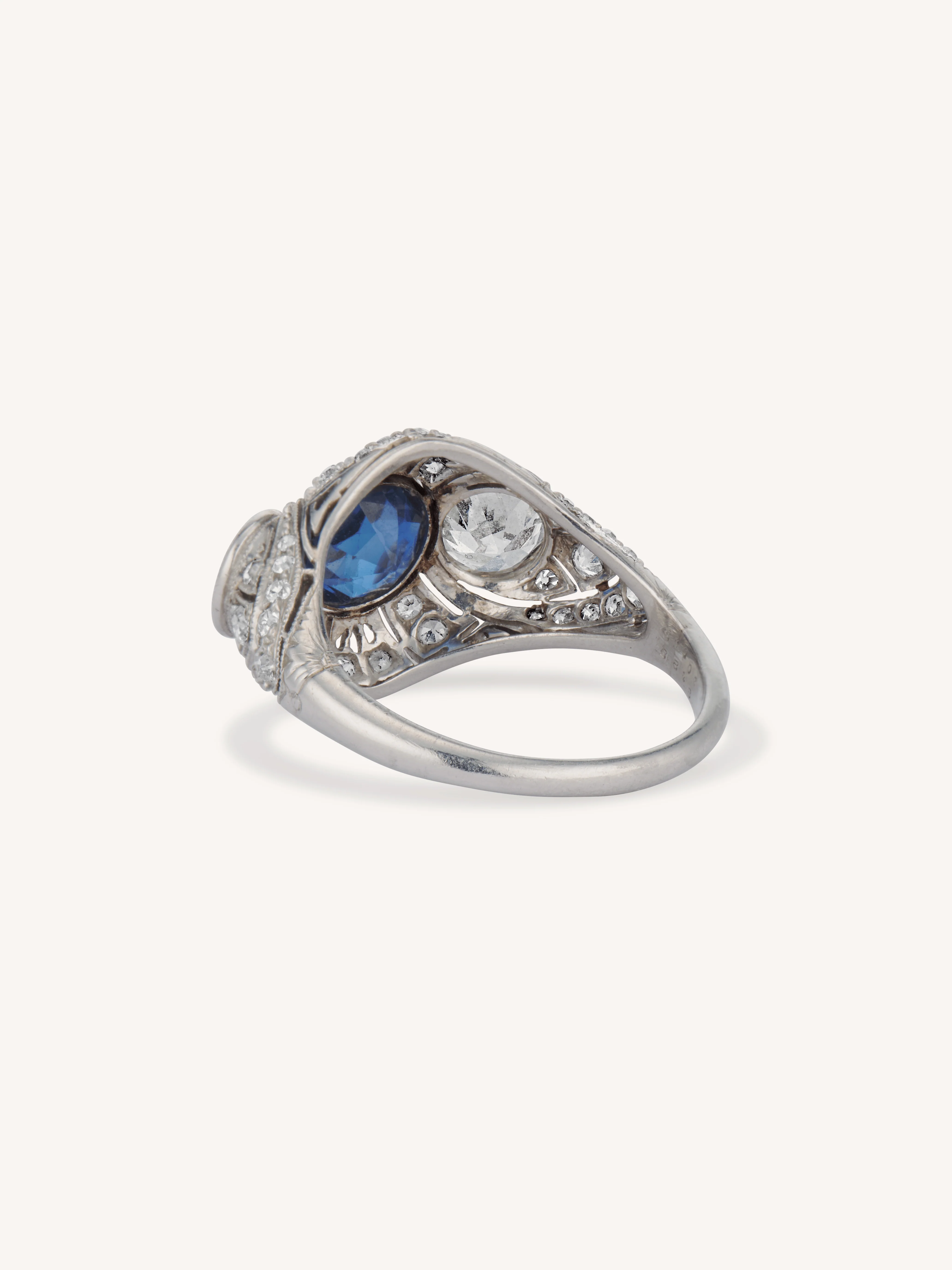 Bailey Banks & Biddle Art Deco Diamond & Sapphire Three Stone Vintage Engagement Ring - Image 5