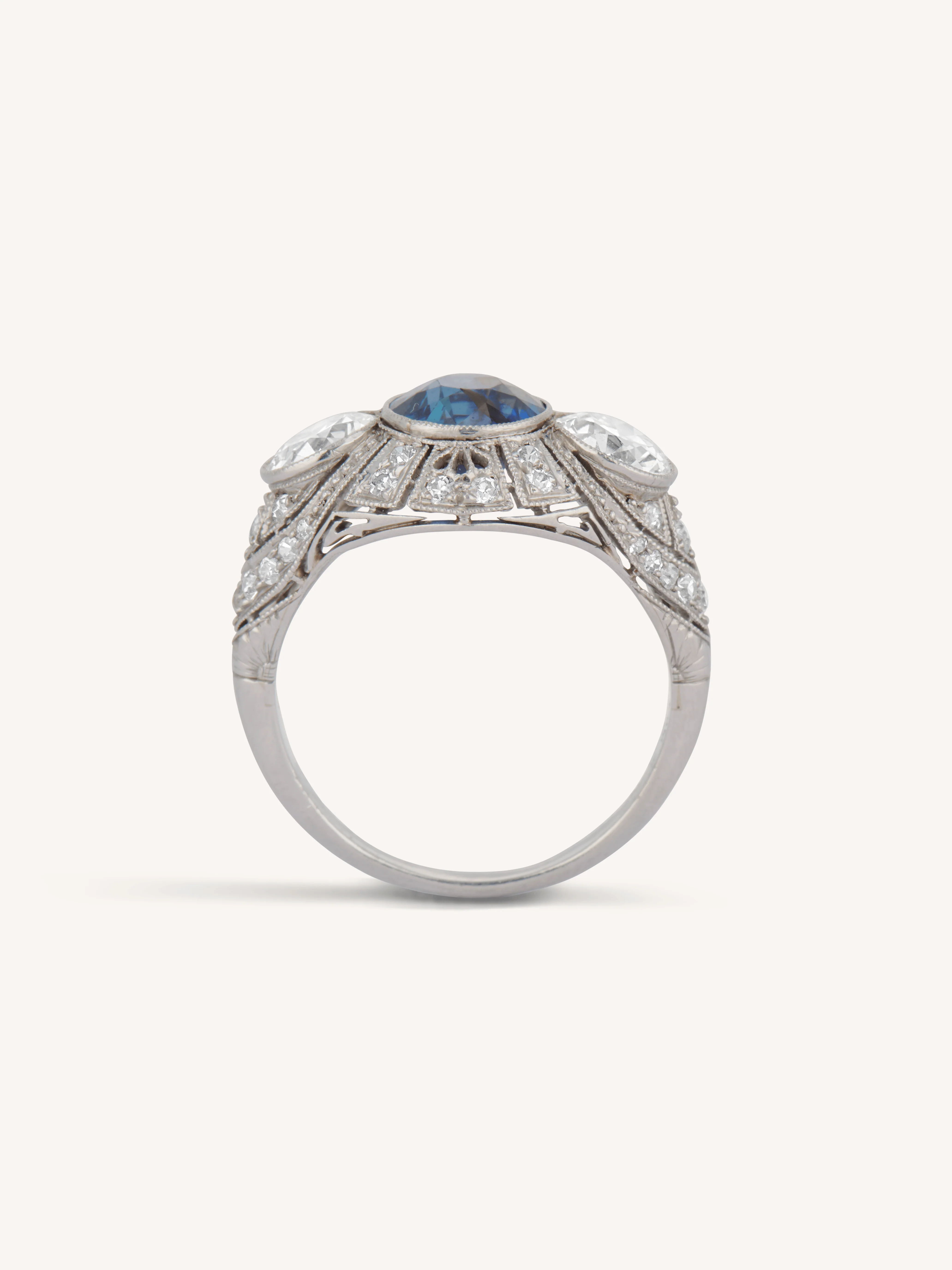 Bailey Banks & Biddle Art Deco Diamond & Sapphire Three Stone Vintage Engagement Ring - Image 8