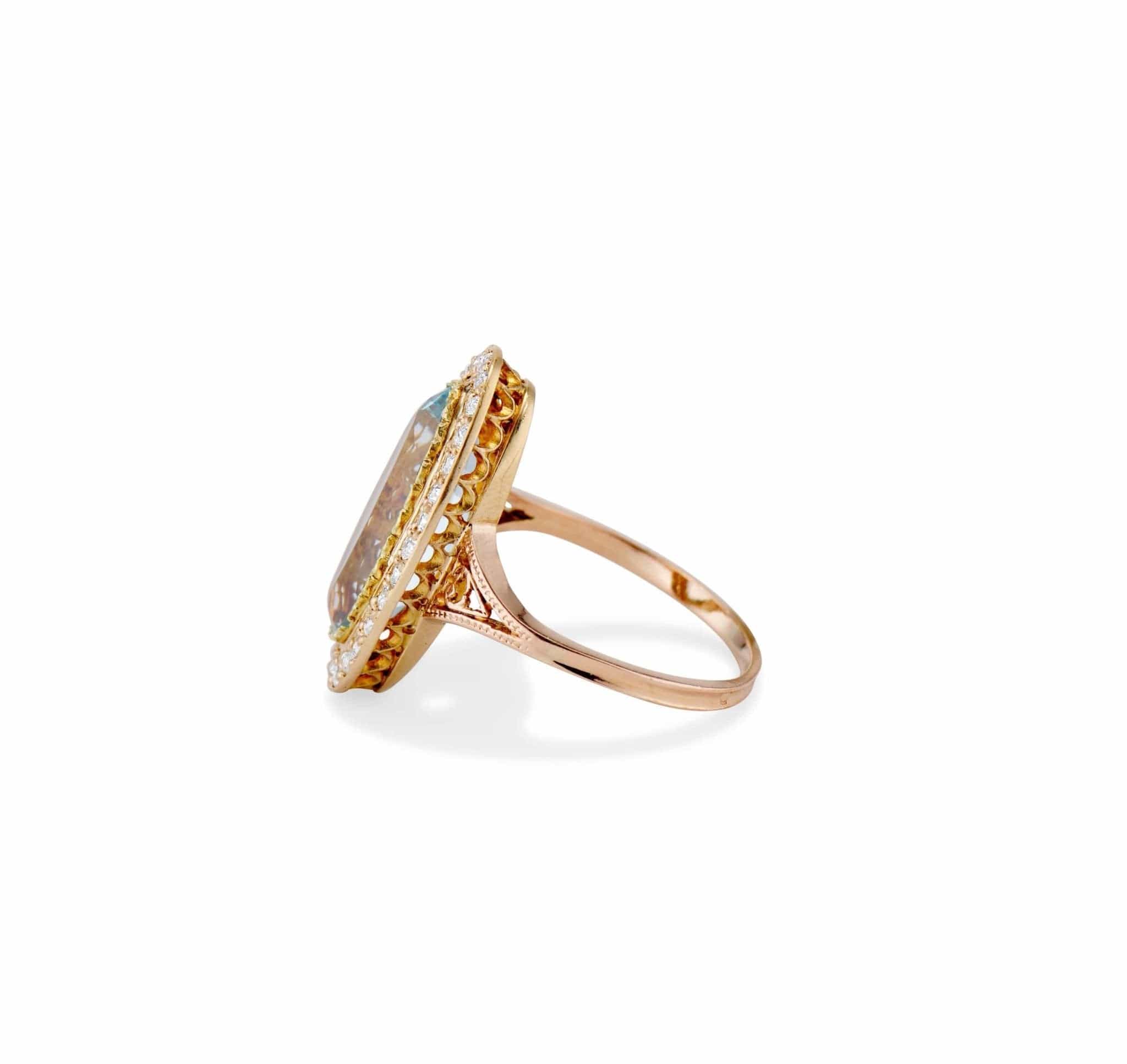 Belle Époque 3.40 Carat Oval-Cut Aquamarine and Diamond Dinner Ring, France - Image 3