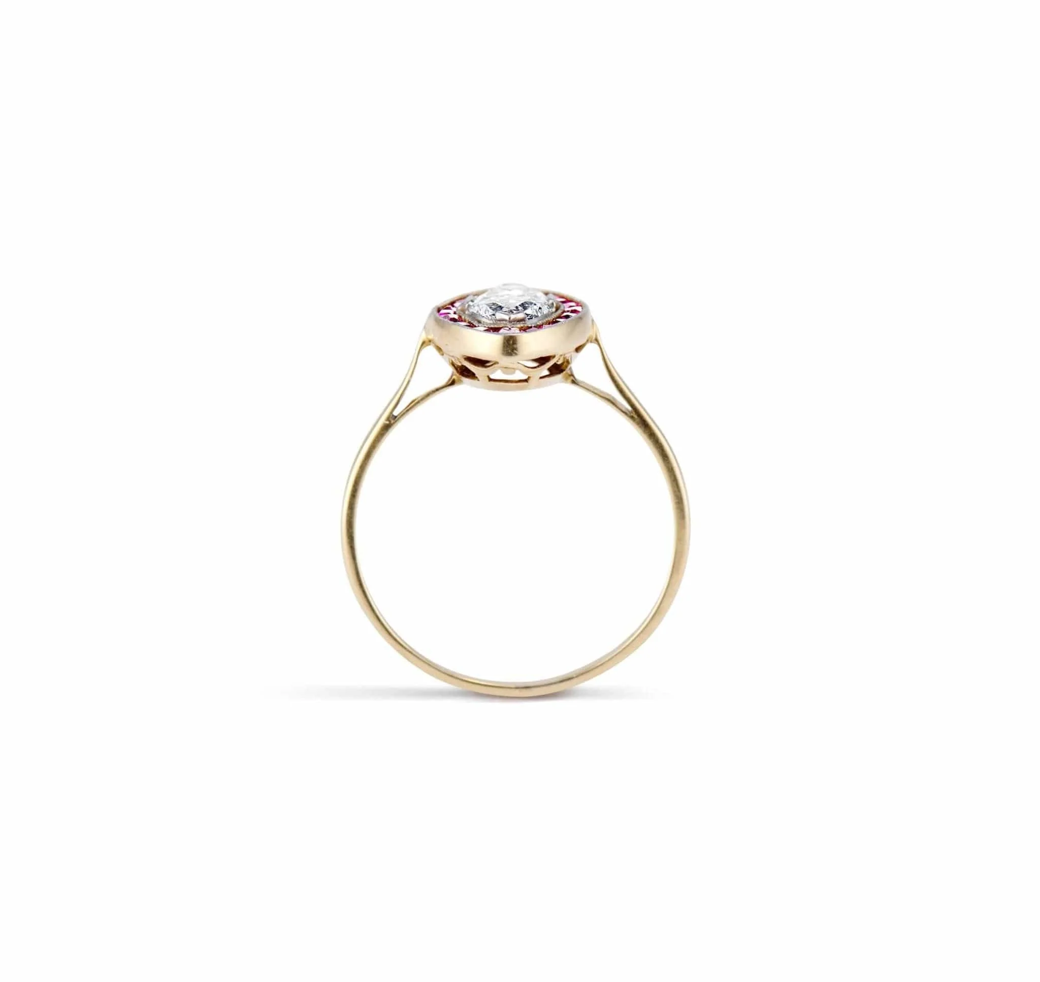Belle Époque French .77 Carat Marquise Cut Diamond and Ruby Engagement Ring - Image 4