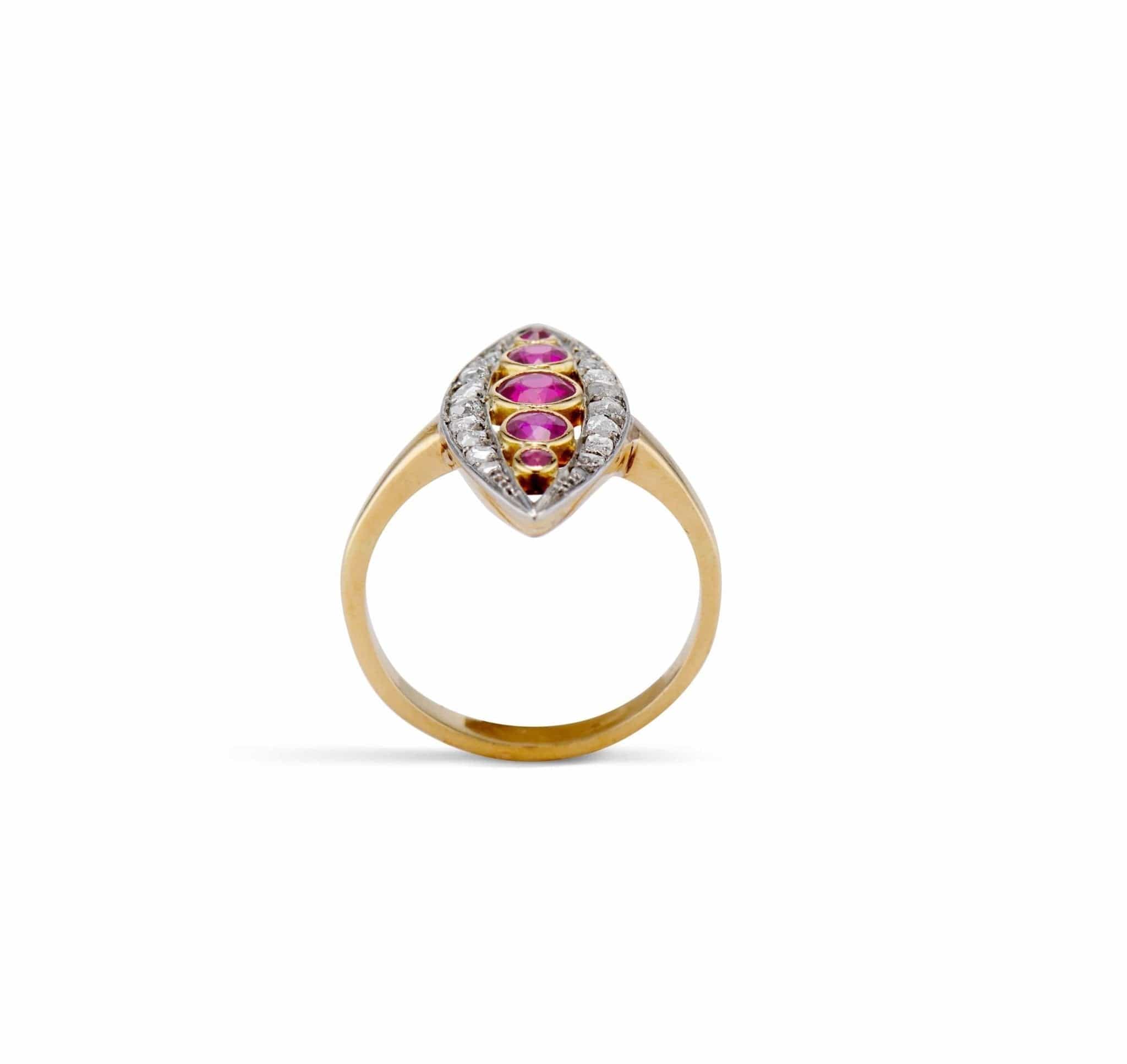 Belle Époque Ruby and Diamond Navette Ring, France - Image 3