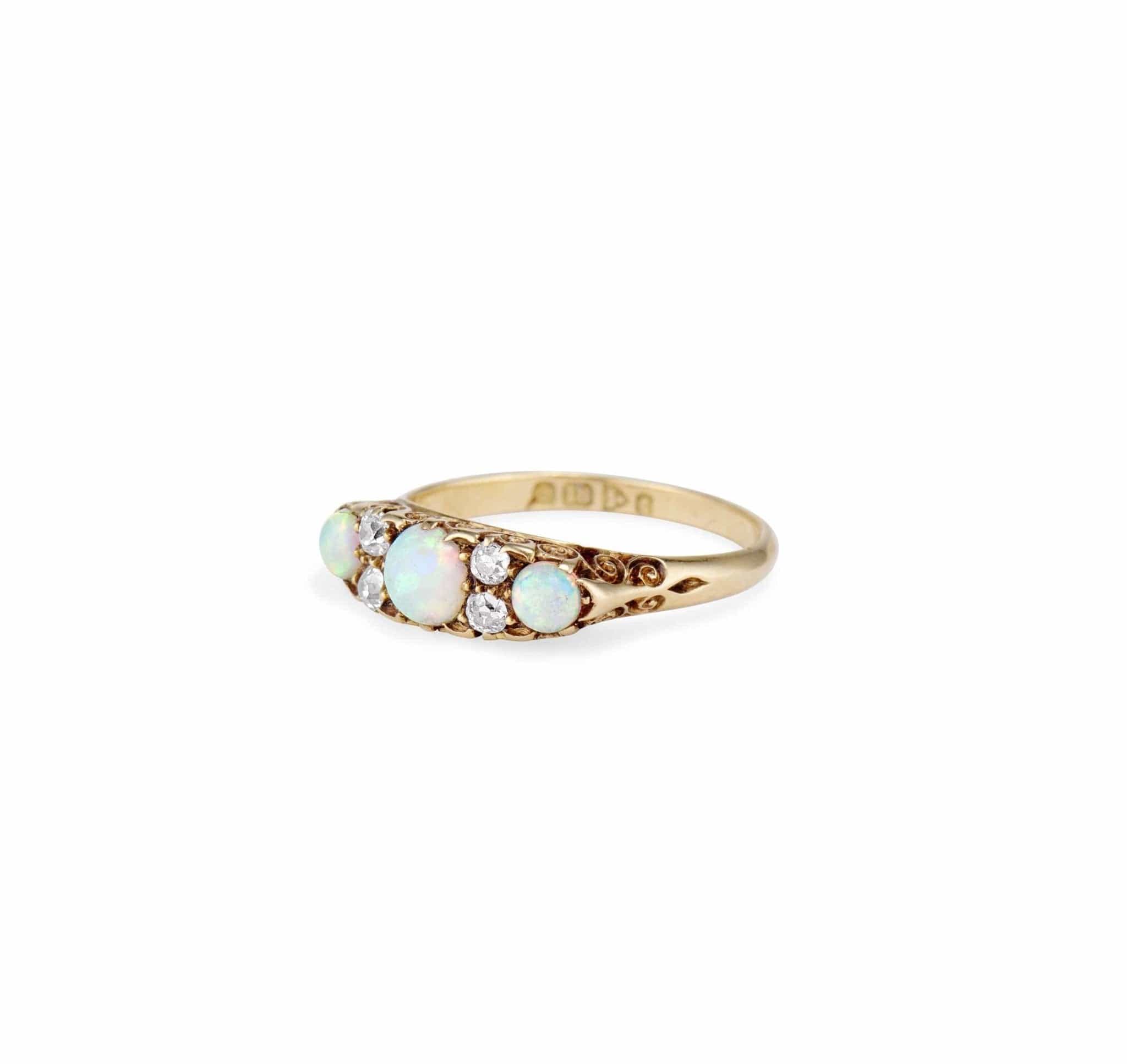 Victorian British Opal and Diamond Carved Half Hoop - Image 2