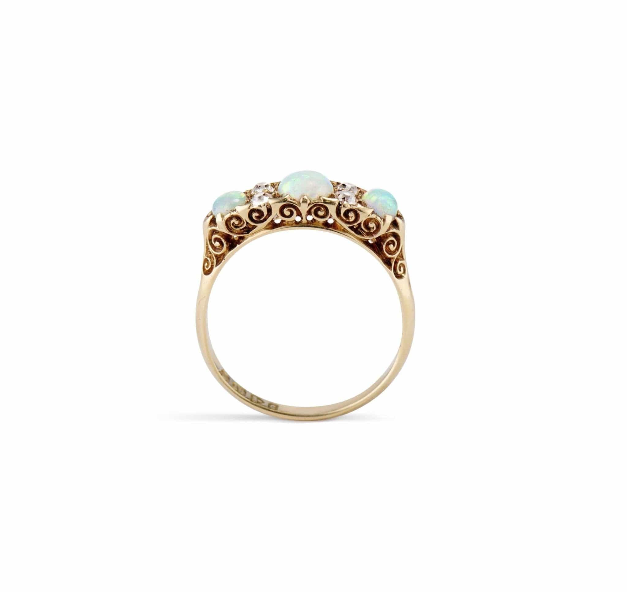Victorian British Opal and Diamond Carved Half Hoop - Image 3
