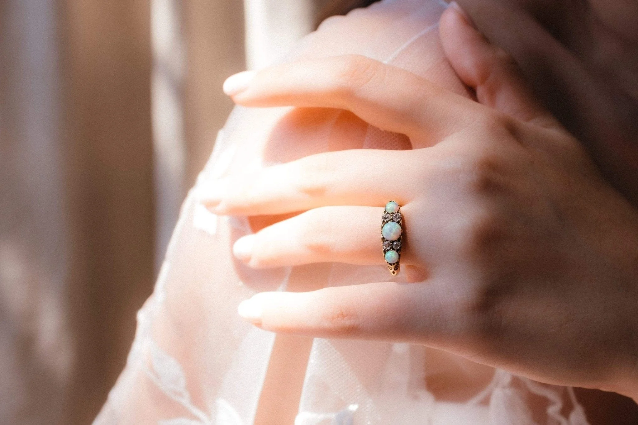 Victorian British Opal and Diamond Carved Half Hoop - Image 5