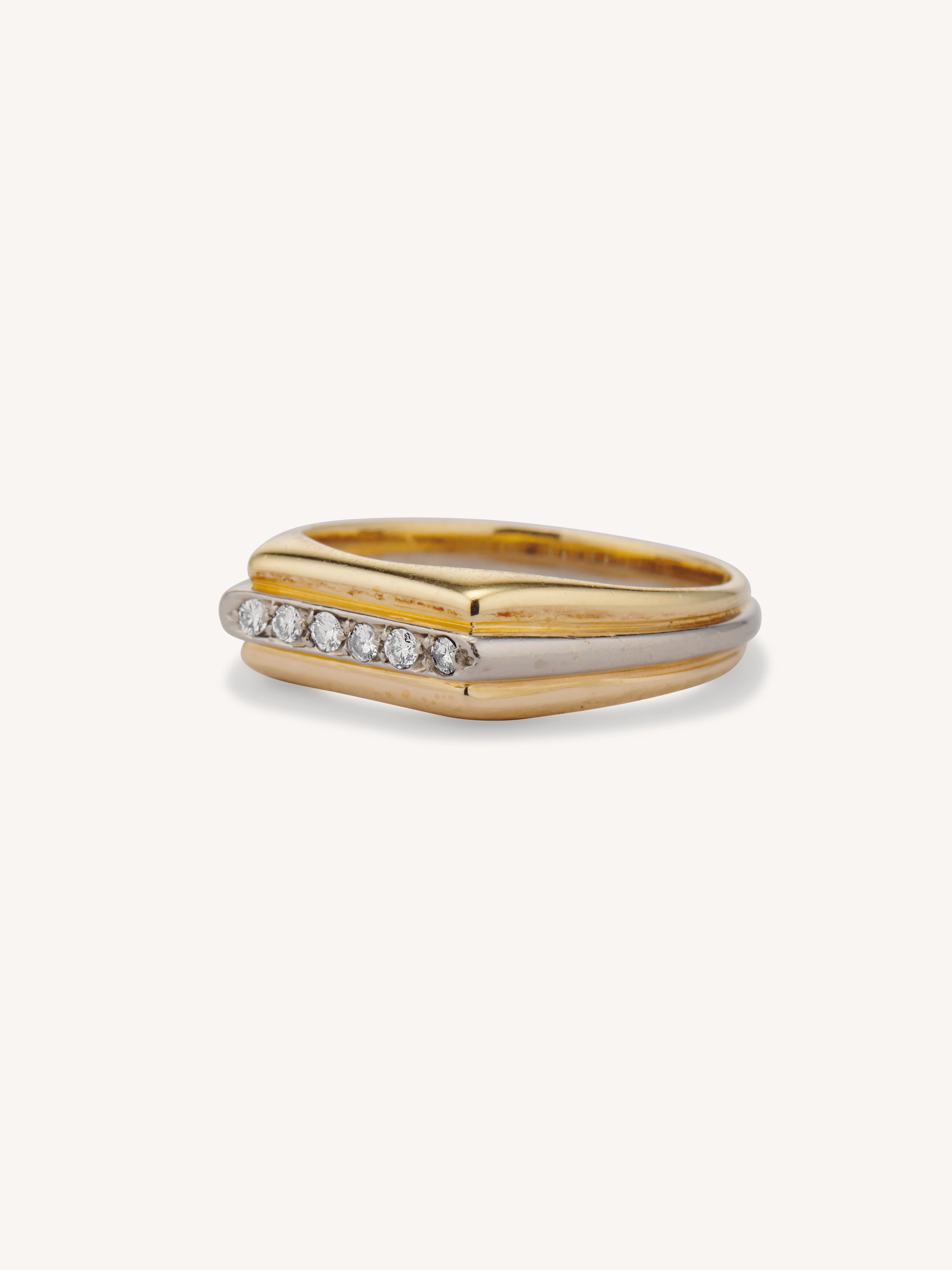 Cartier 1970's 18k Gold Modernist Two-Tone Diamond Channel Vintage Band - Image 4