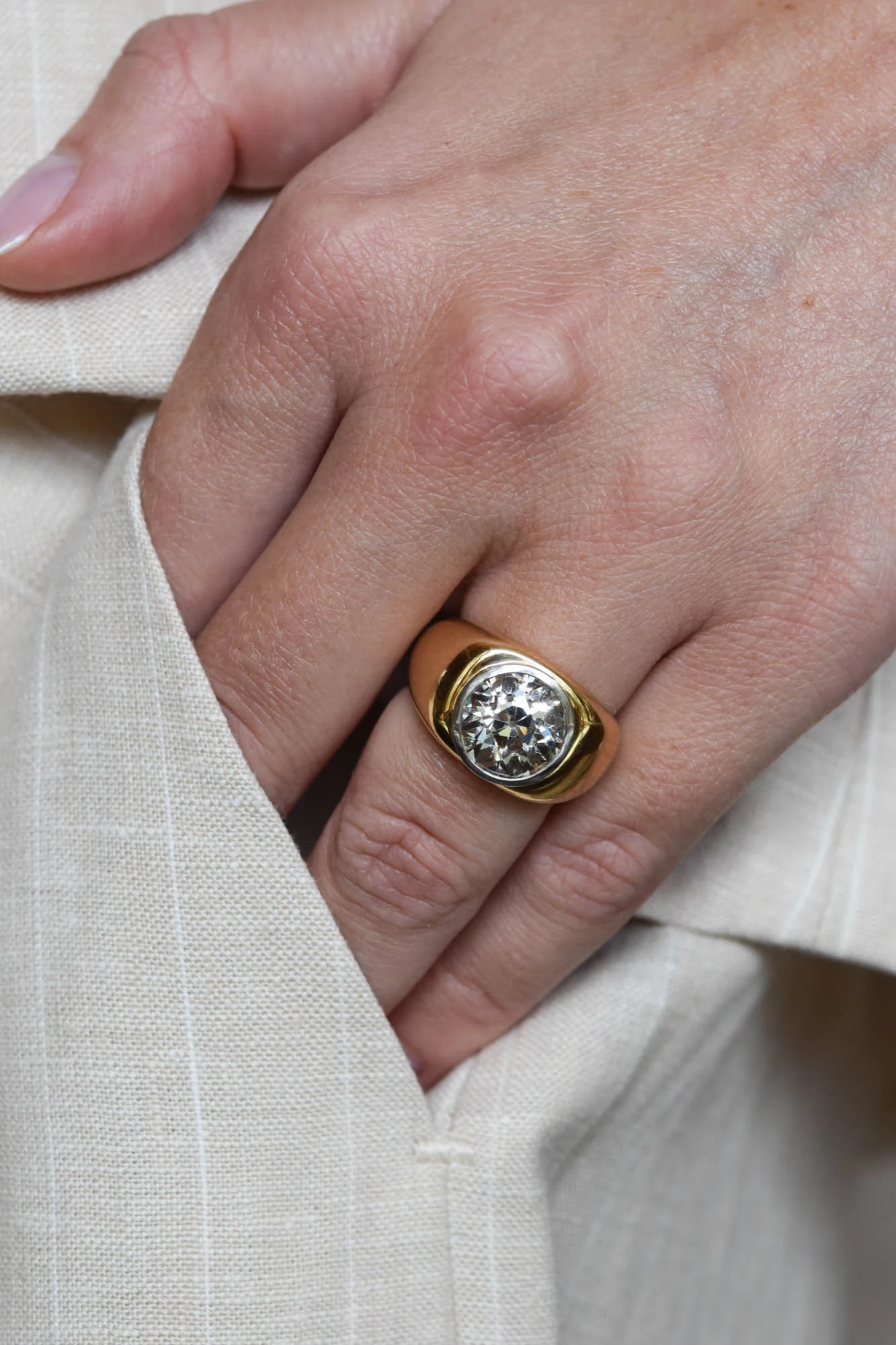 Cartier 4.76 Old European Cut Diamond Bombé Bezel Set Vintage Ring - Image 2