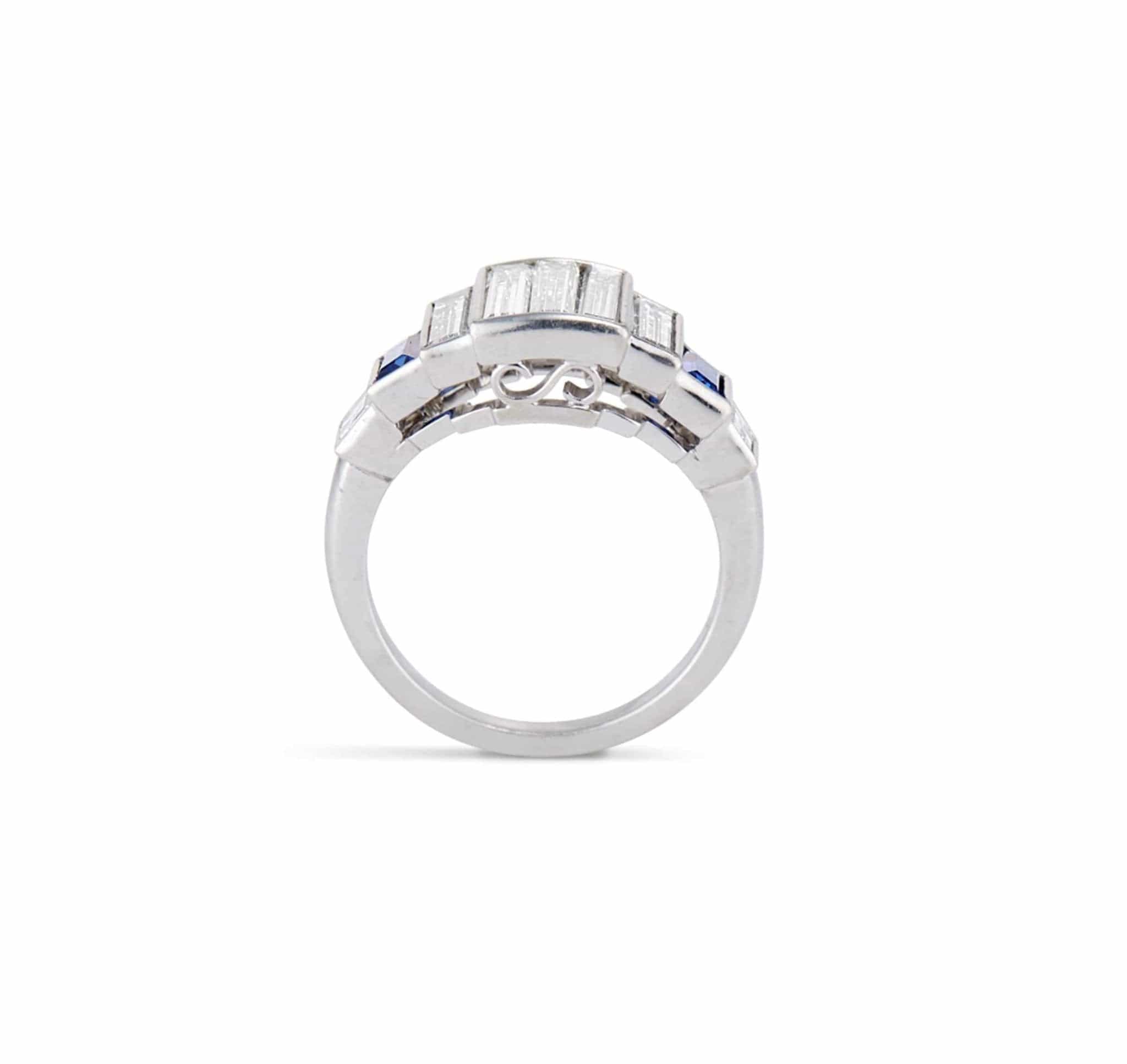 Cartier Vintage Baguette Diamond and Sapphire Engagement Ring - Image 4