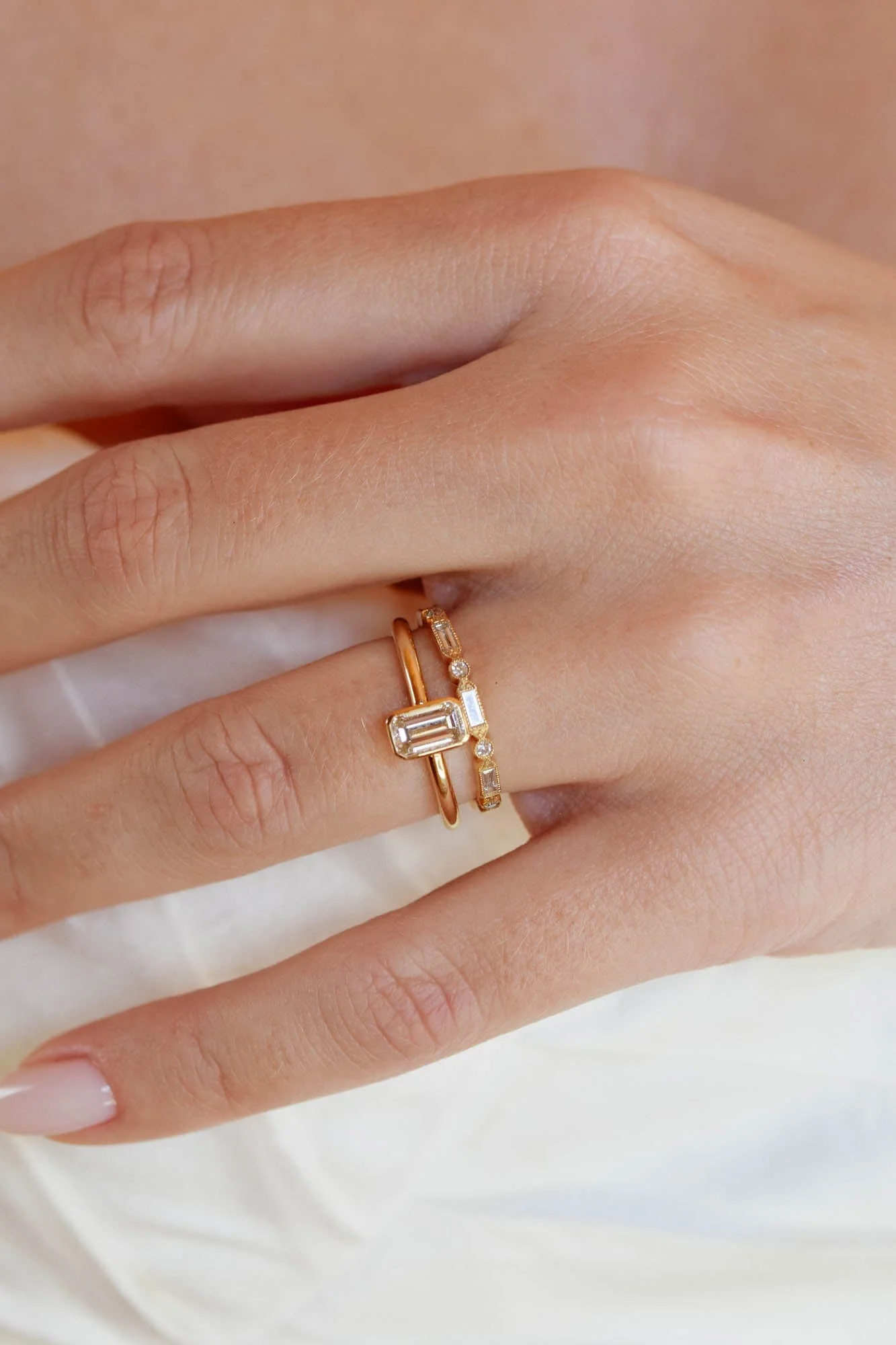 Classic Emerald Cut Diamond Bezel Solitaire Engagement Ring .78 - Image 2