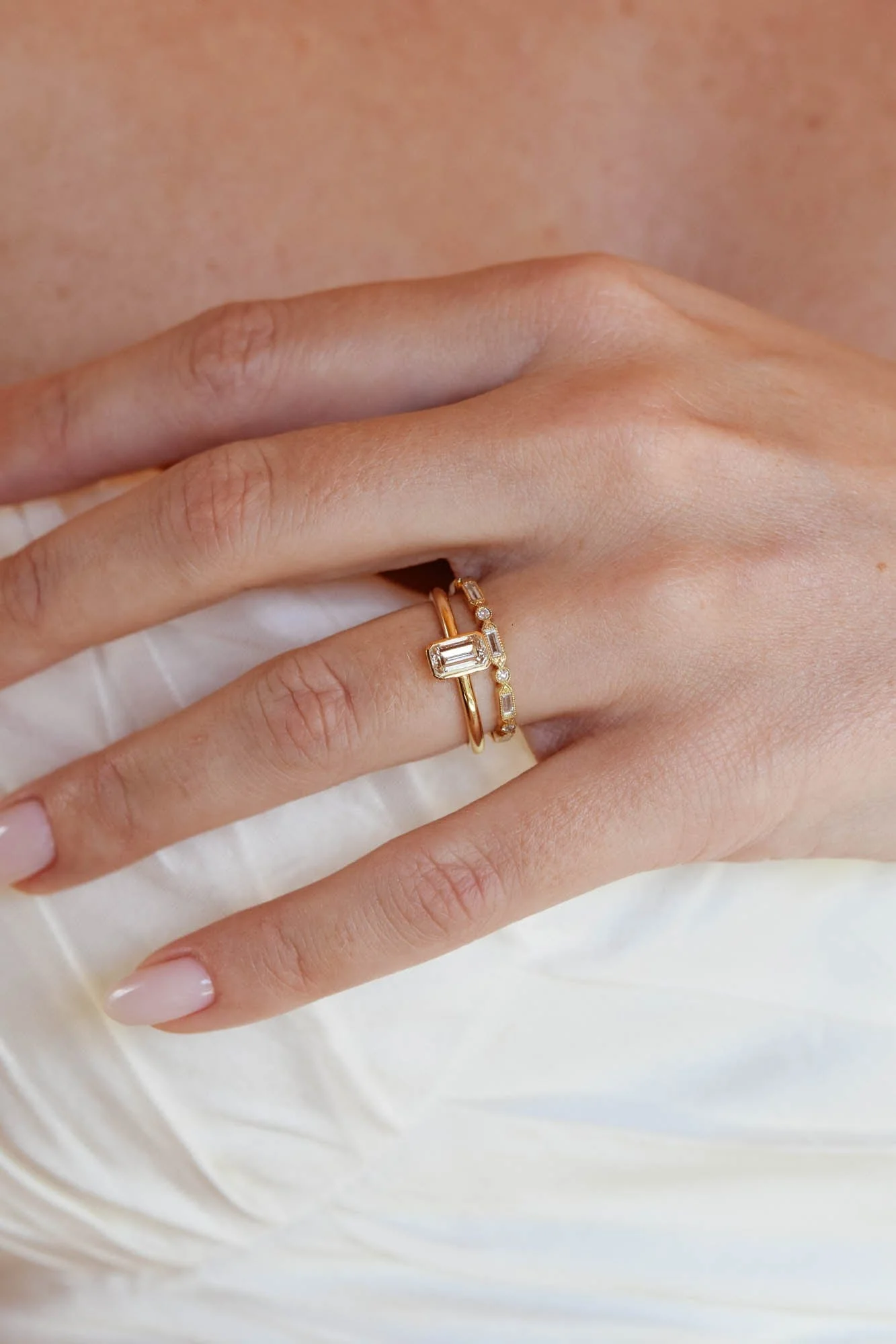 Classic Emerald Cut Diamond Bezel Solitaire Engagement Ring .78 - Image 9