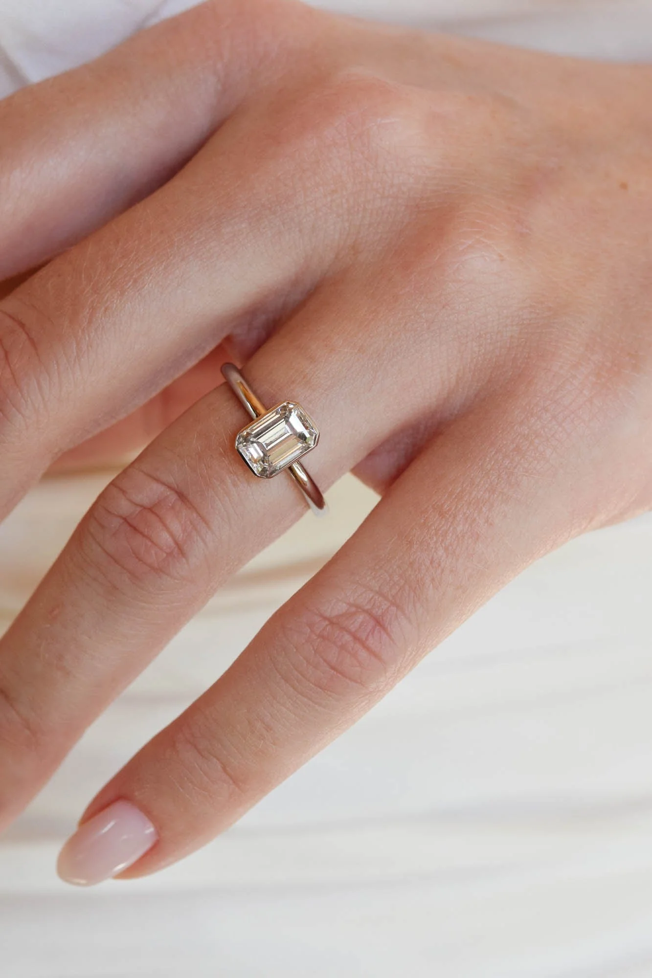 Classic Emerald Cut Diamond Bezel Solitaire Engagement Ring 1.33 - Image 2