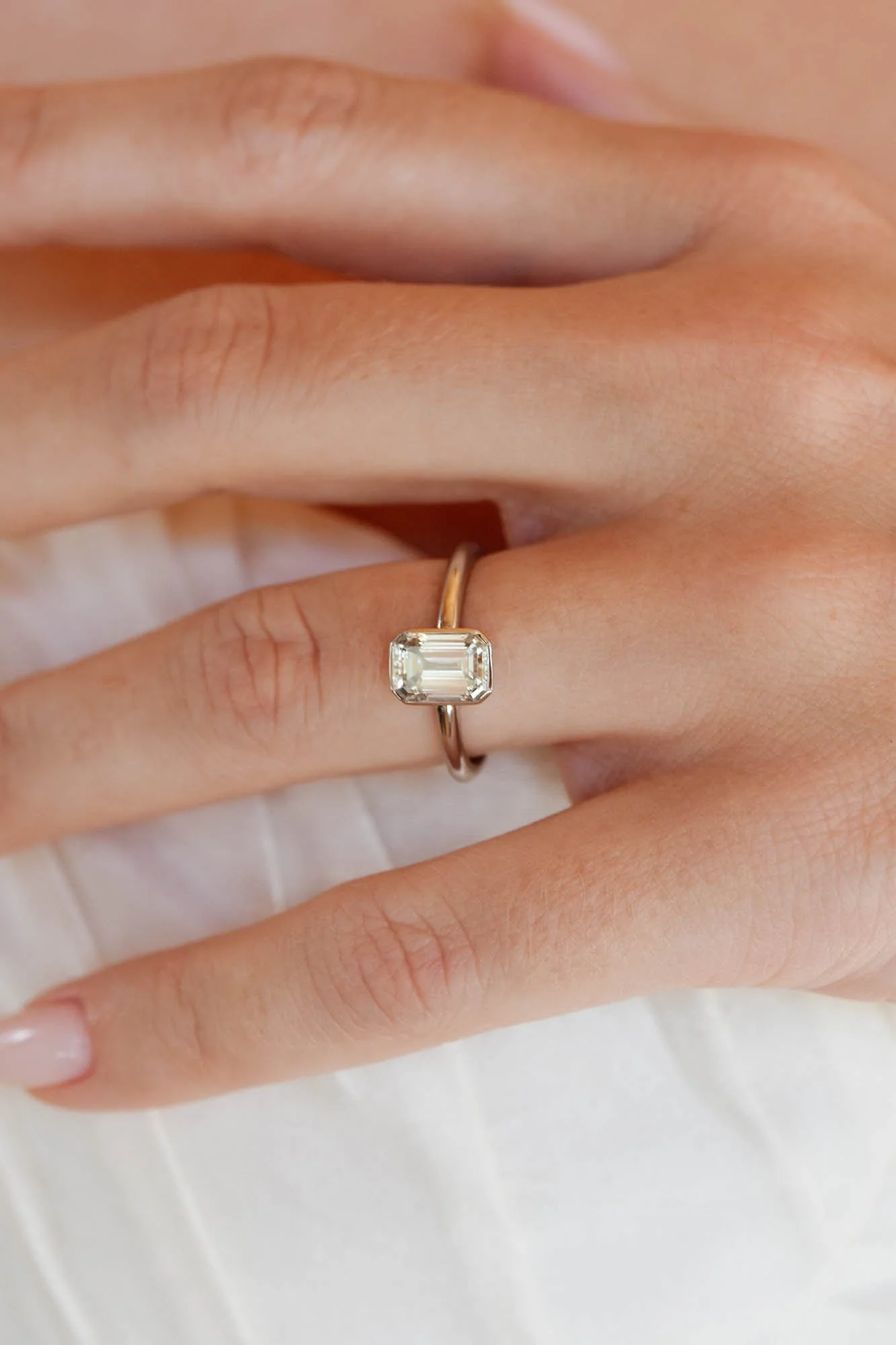 Classic Emerald Cut Diamond Bezel Solitaire Engagement Ring 1.33 - Image 6