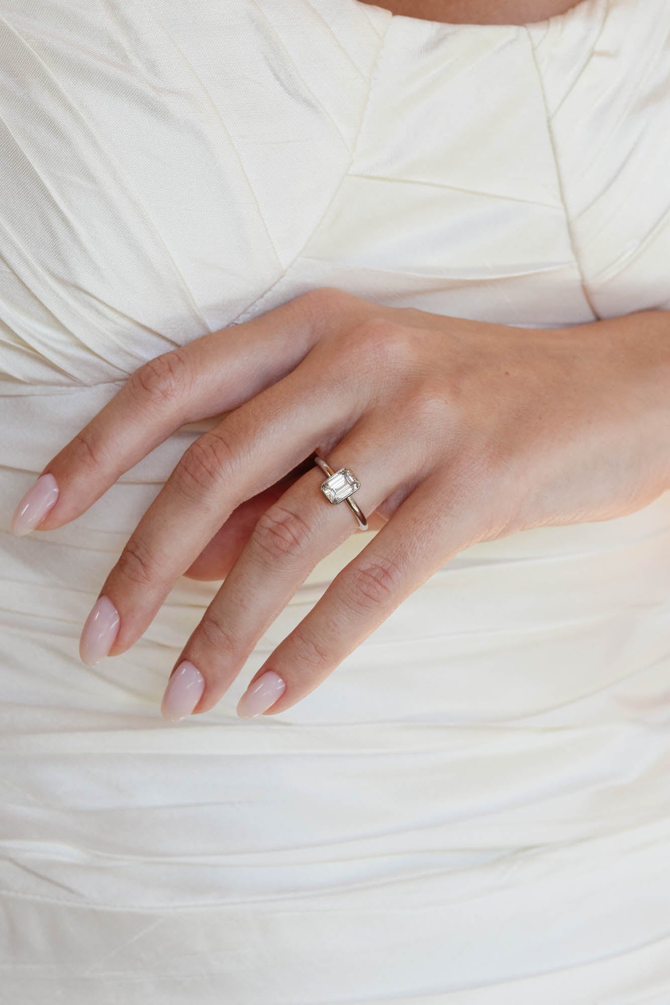 Classic Emerald Cut Diamond Bezel Solitaire Engagement Ring 1.33 - Image 9