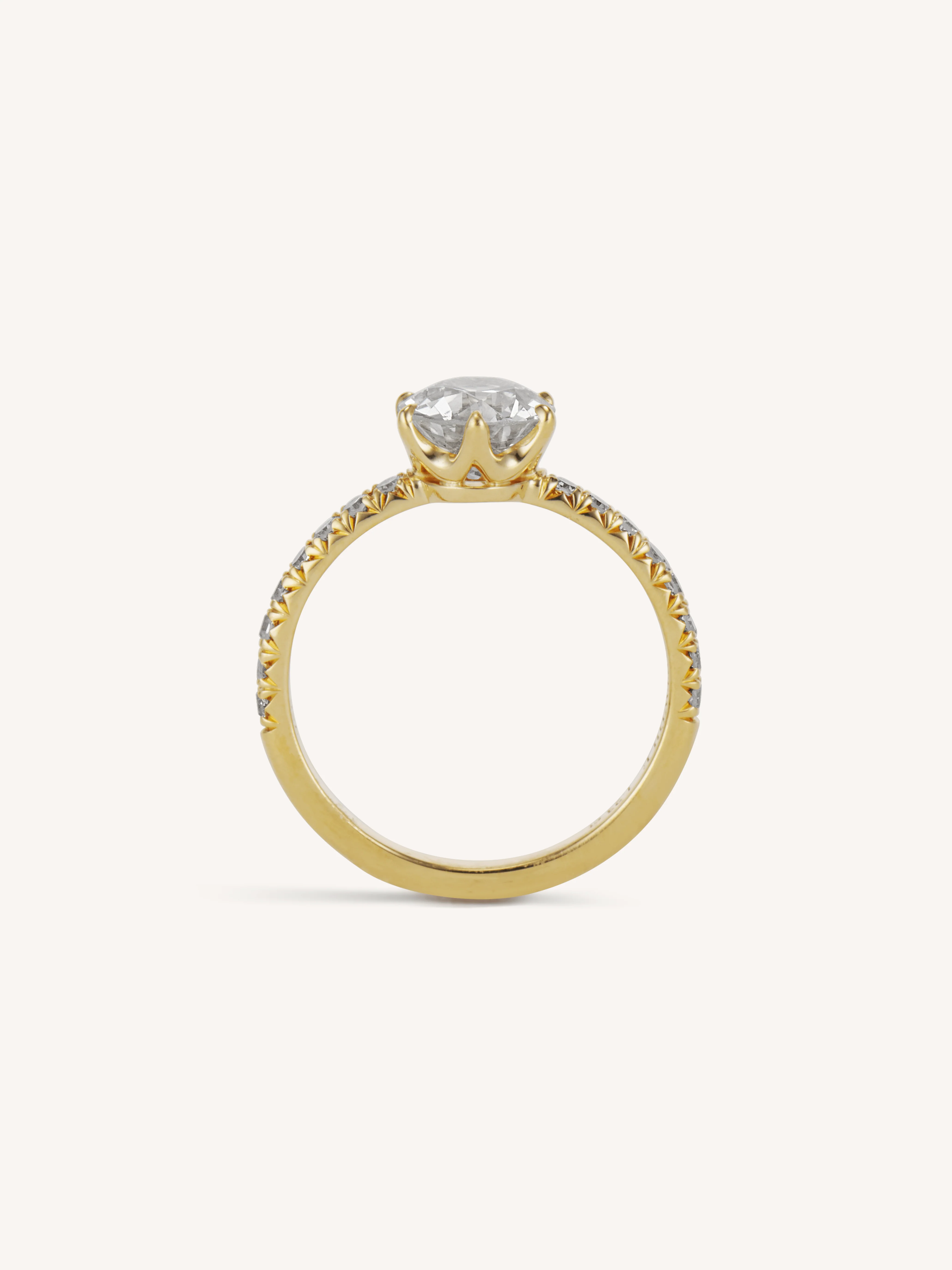 Classic Old European Cut Diamond Six Prong Pavé Solitaire Engagement Ring 1.23 - Image 8
