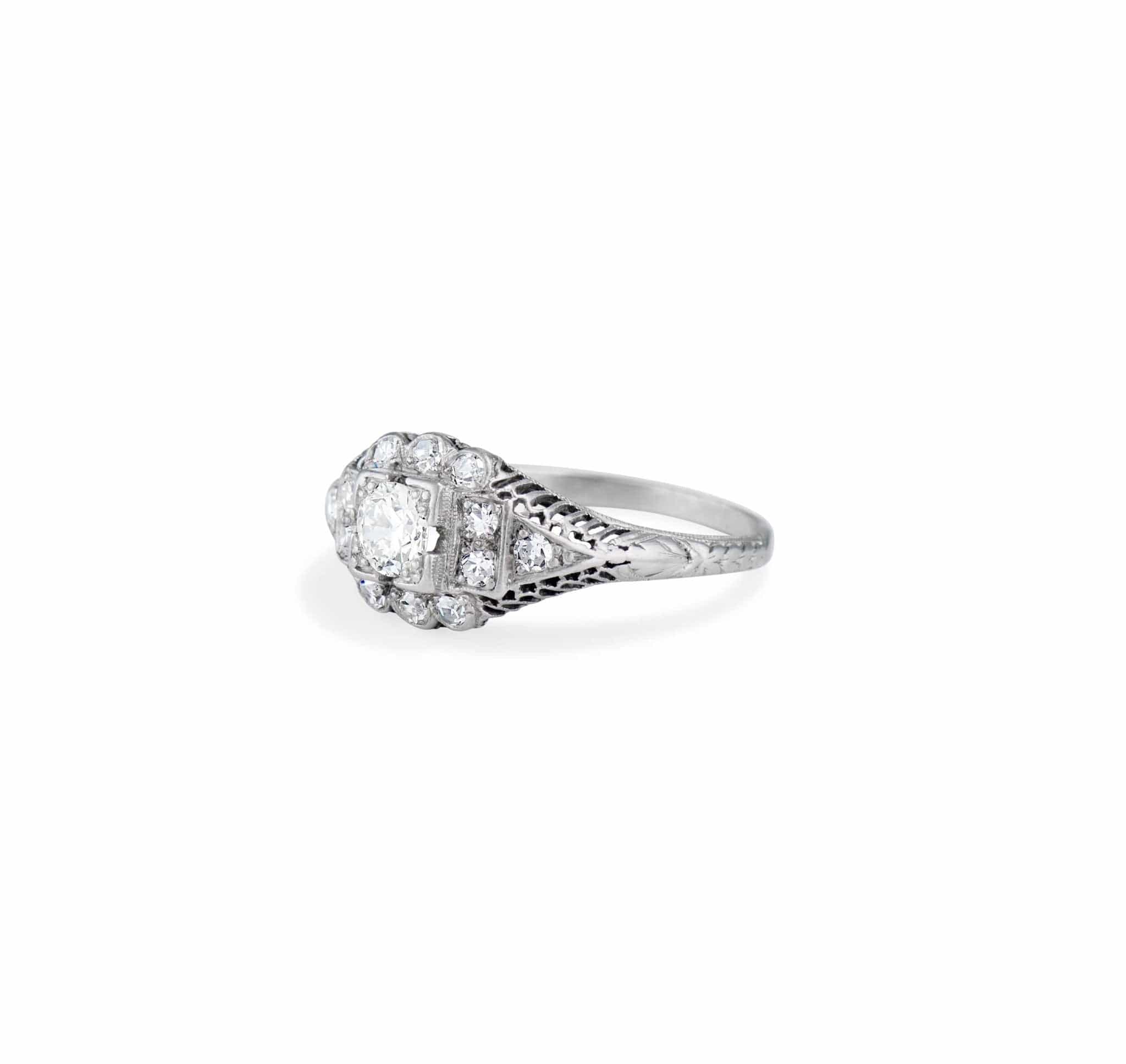 Edwardian Diamond and Platinum Cluster Engagement Ring - Image 2
