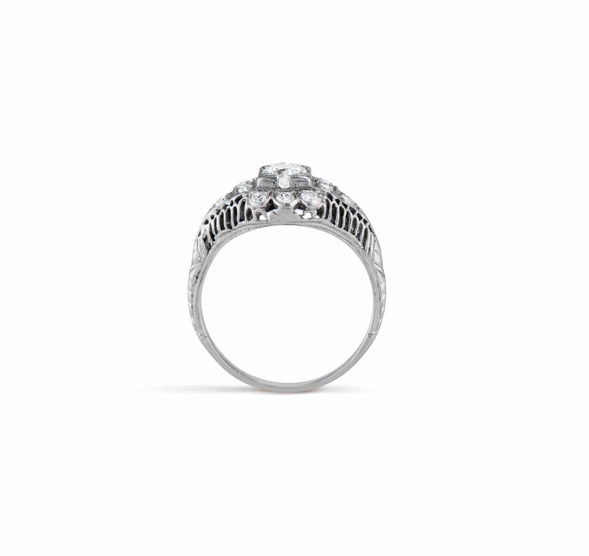Edwardian Diamond and Platinum Cluster Engagement Ring - Image 3