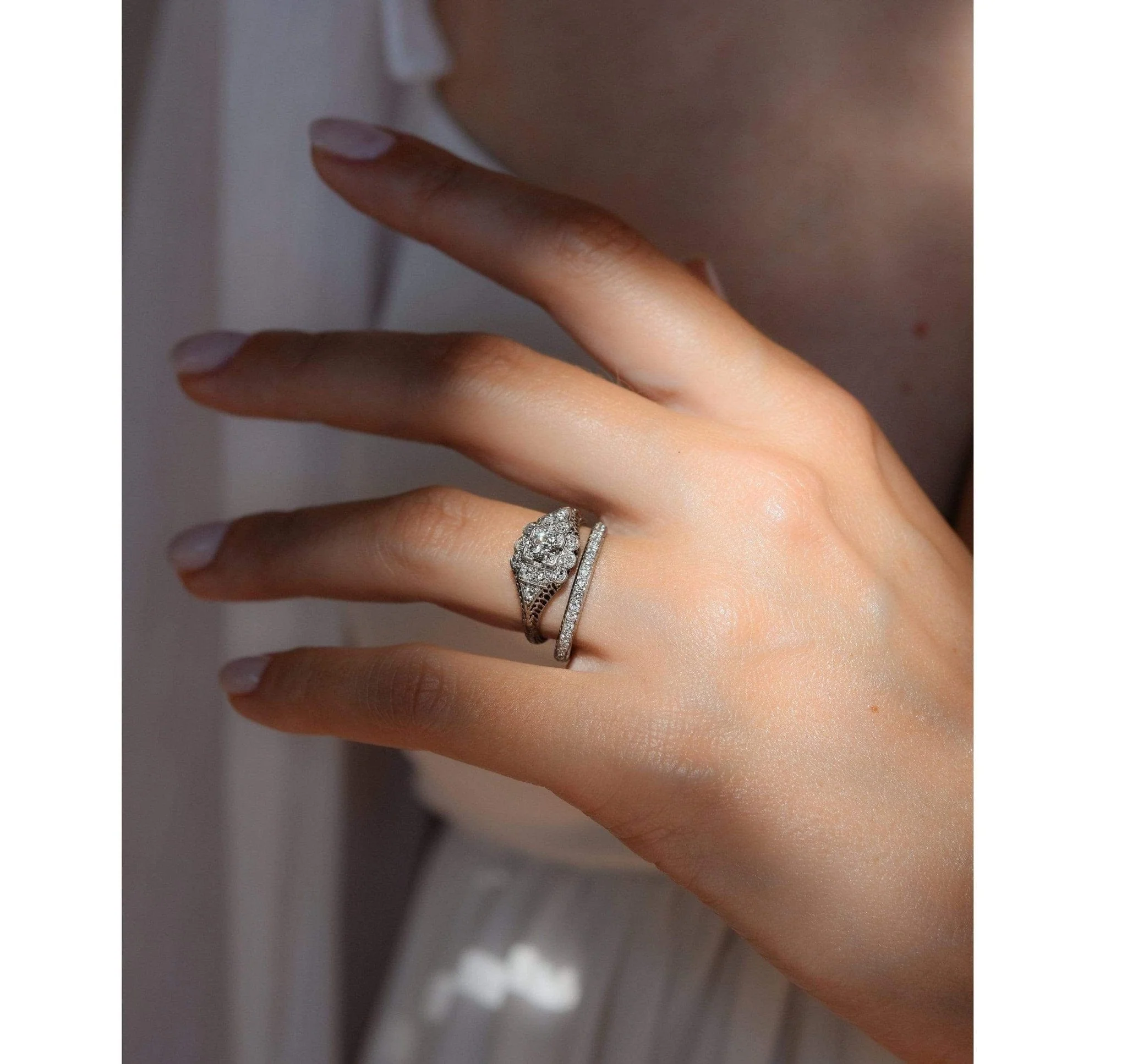 Edwardian Diamond and Platinum Cluster Engagement Ring - Image 6