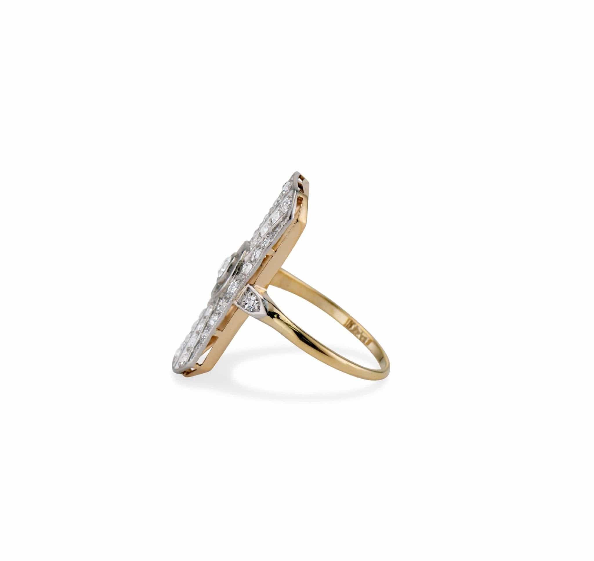 Edwardian .15 Carat Old European-Cut Diamond Platinum and Gold Dinner Ring - Image 3