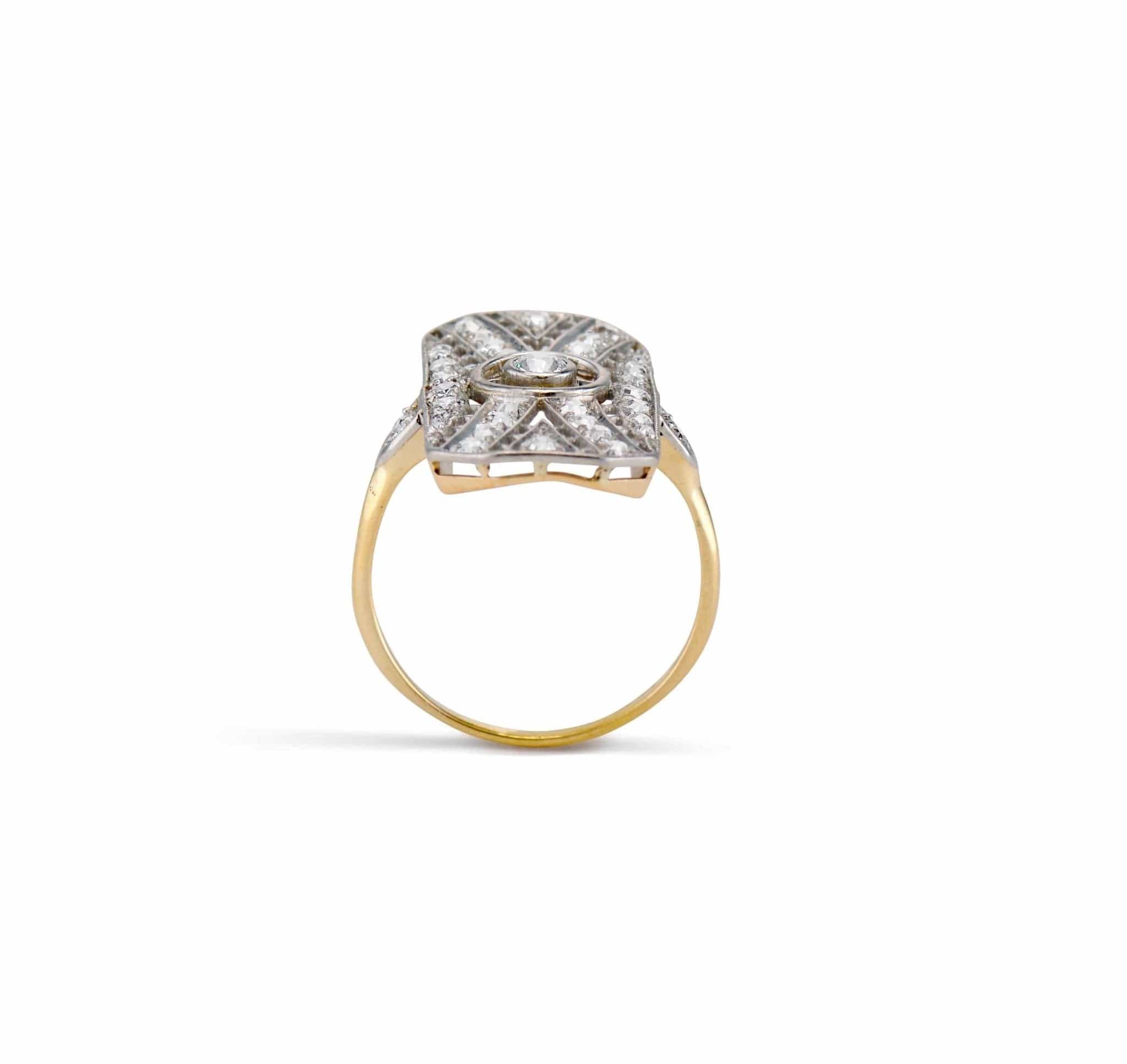 Edwardian .15 Carat Old European-Cut Diamond Platinum and Gold Dinner Ring - Image 4