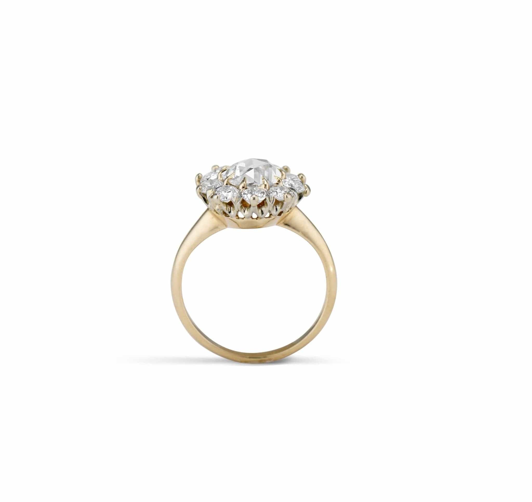 1940's Victorian Revival .92 Rose Cut Diamond Cluster Engagement Ring - Image 4