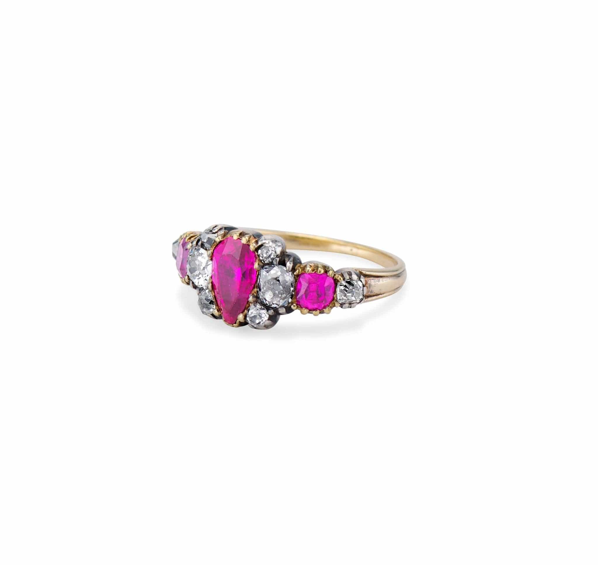 Georgian Ruby and Diamond Three-Stone Ring - Image 2
