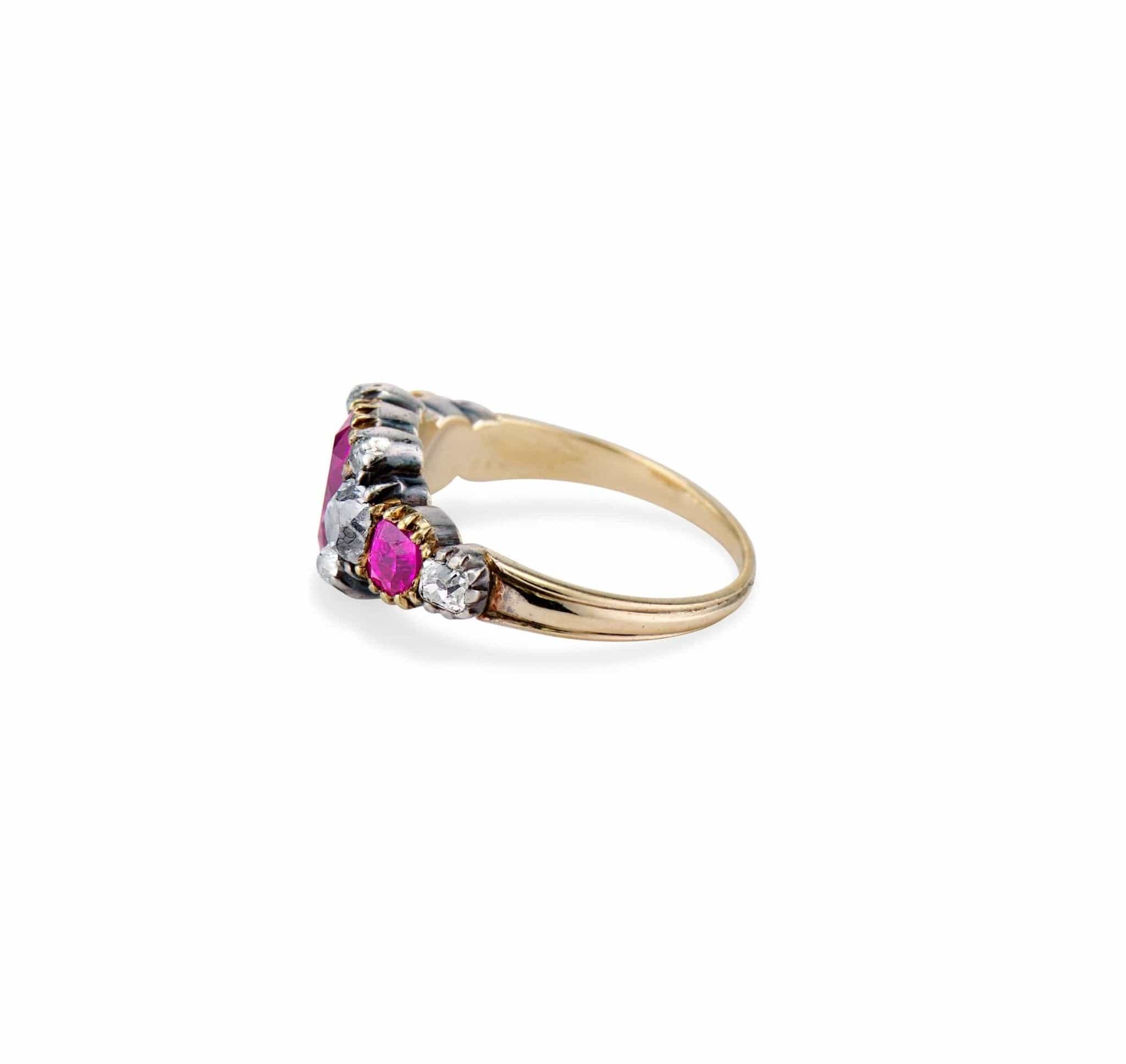 Georgian Ruby and Diamond Three-Stone Ring - Image 3