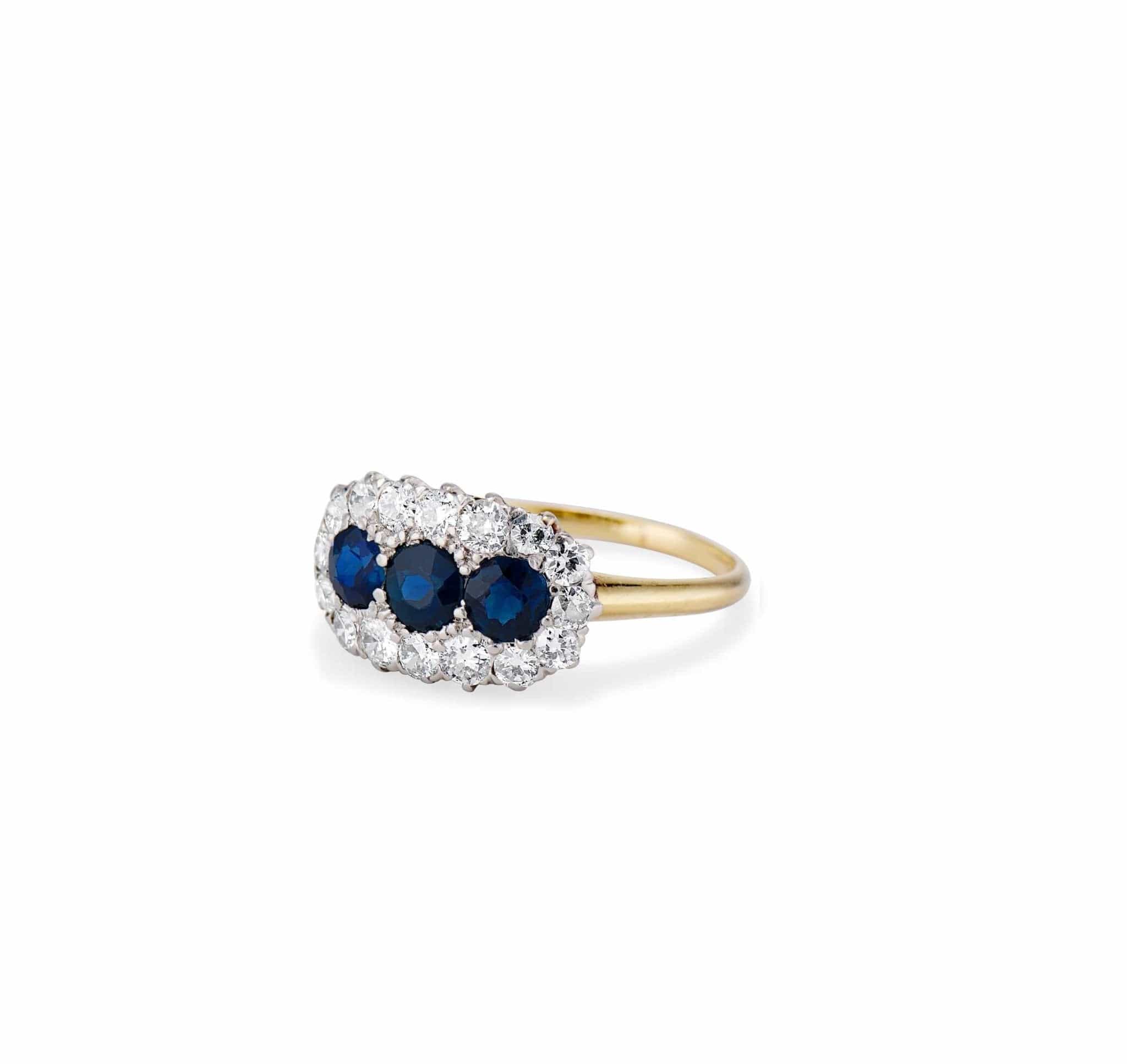 19th Century 3-Stone Sapphire and Diamond Ring - Image 2