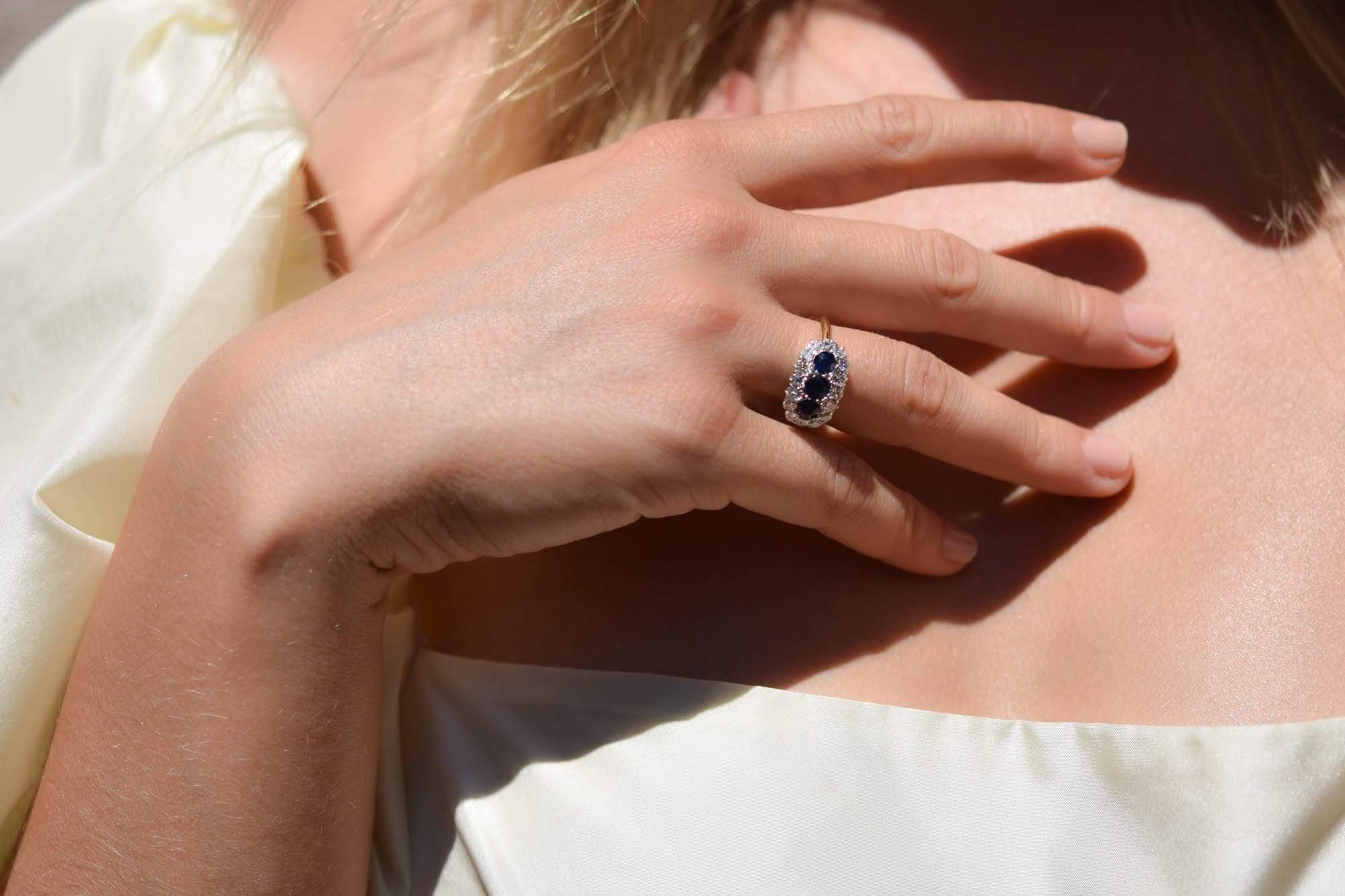 19th Century 3-Stone Sapphire and Diamond Ring - Image 5