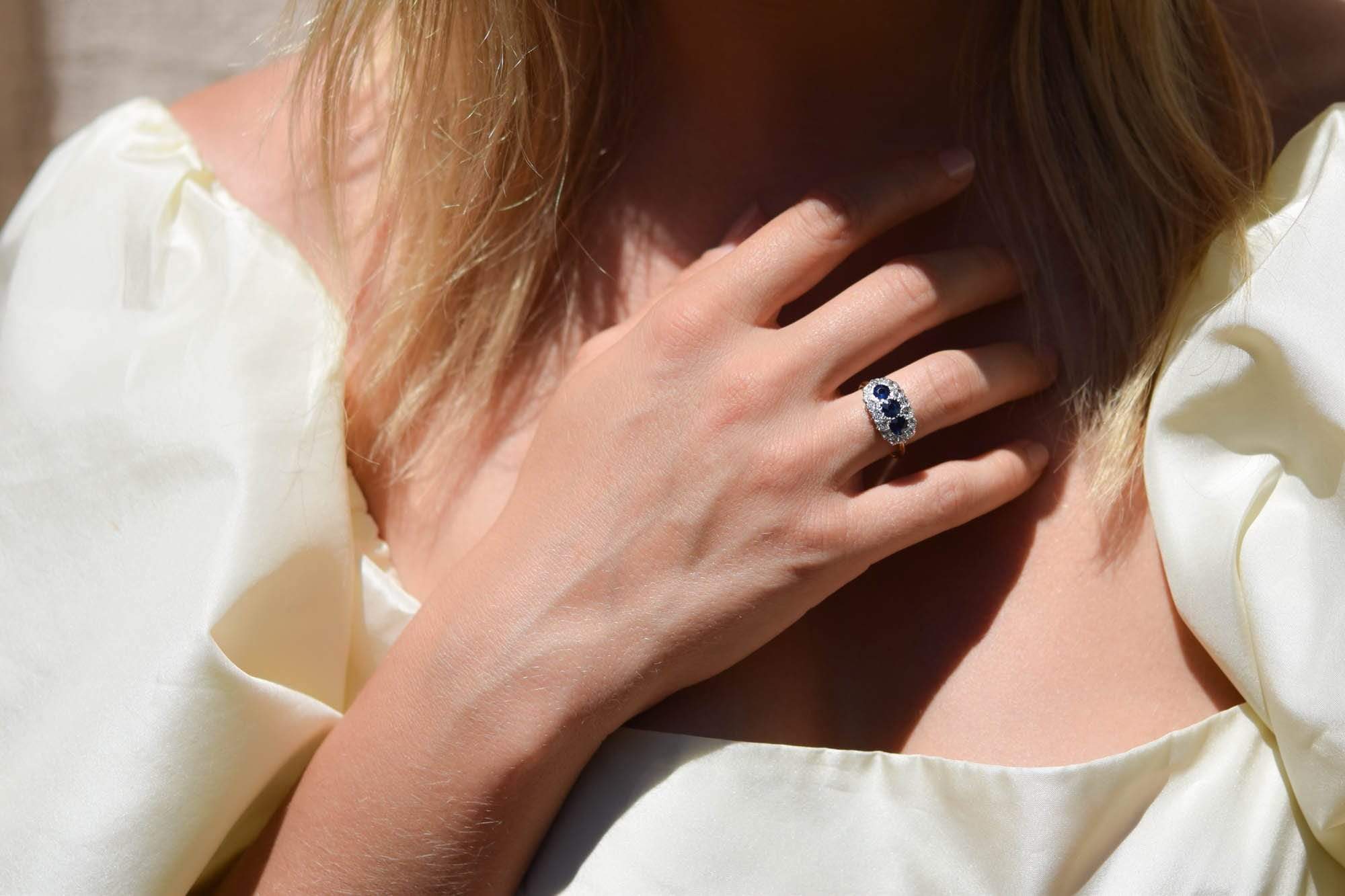 19th Century 3-Stone Sapphire and Diamond Ring - Image 6