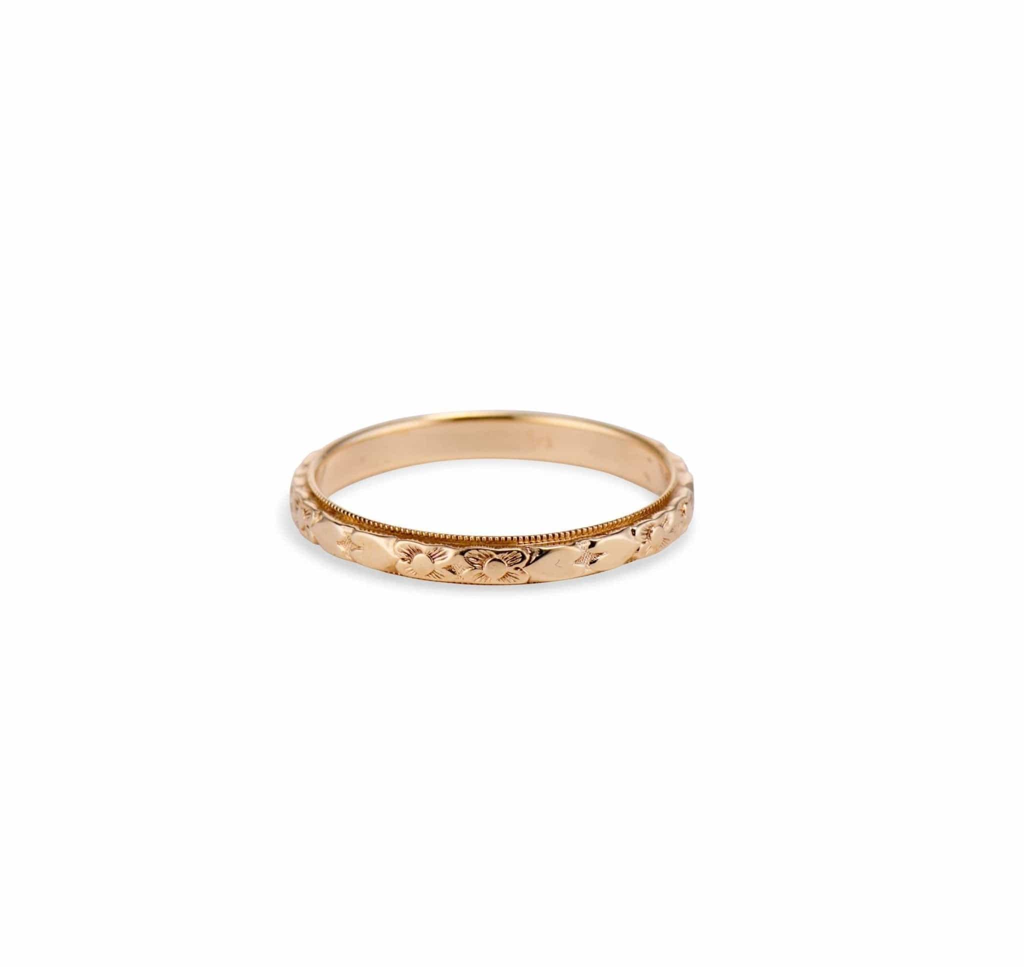 Edwardian Forget-Me-Not and Heart Gold Wedding Band - Image 3
