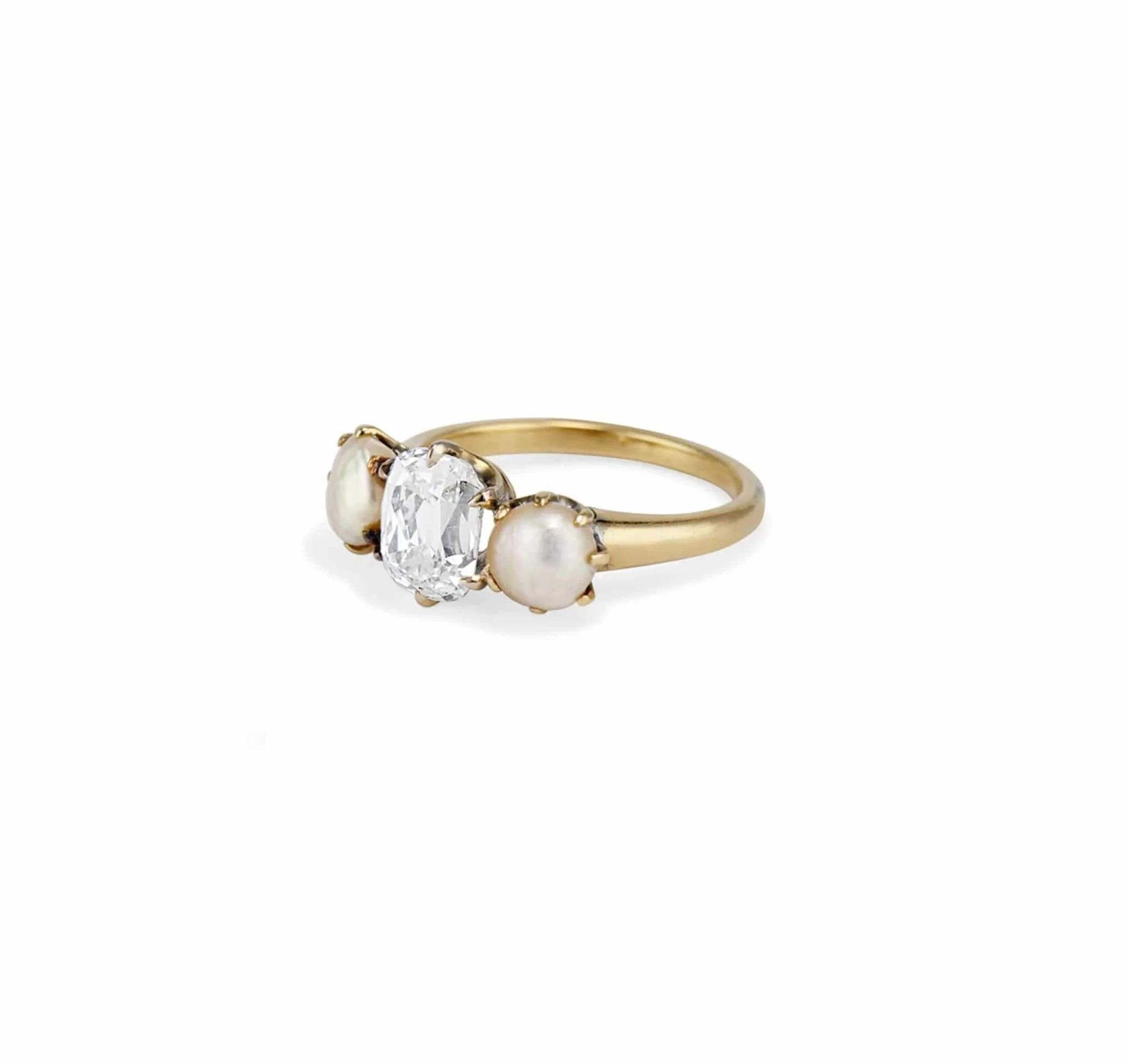 Late Victorian 2.03 Carat Old Mine Cushion Cut Diamond & Natural Pearl Ring - Image 2