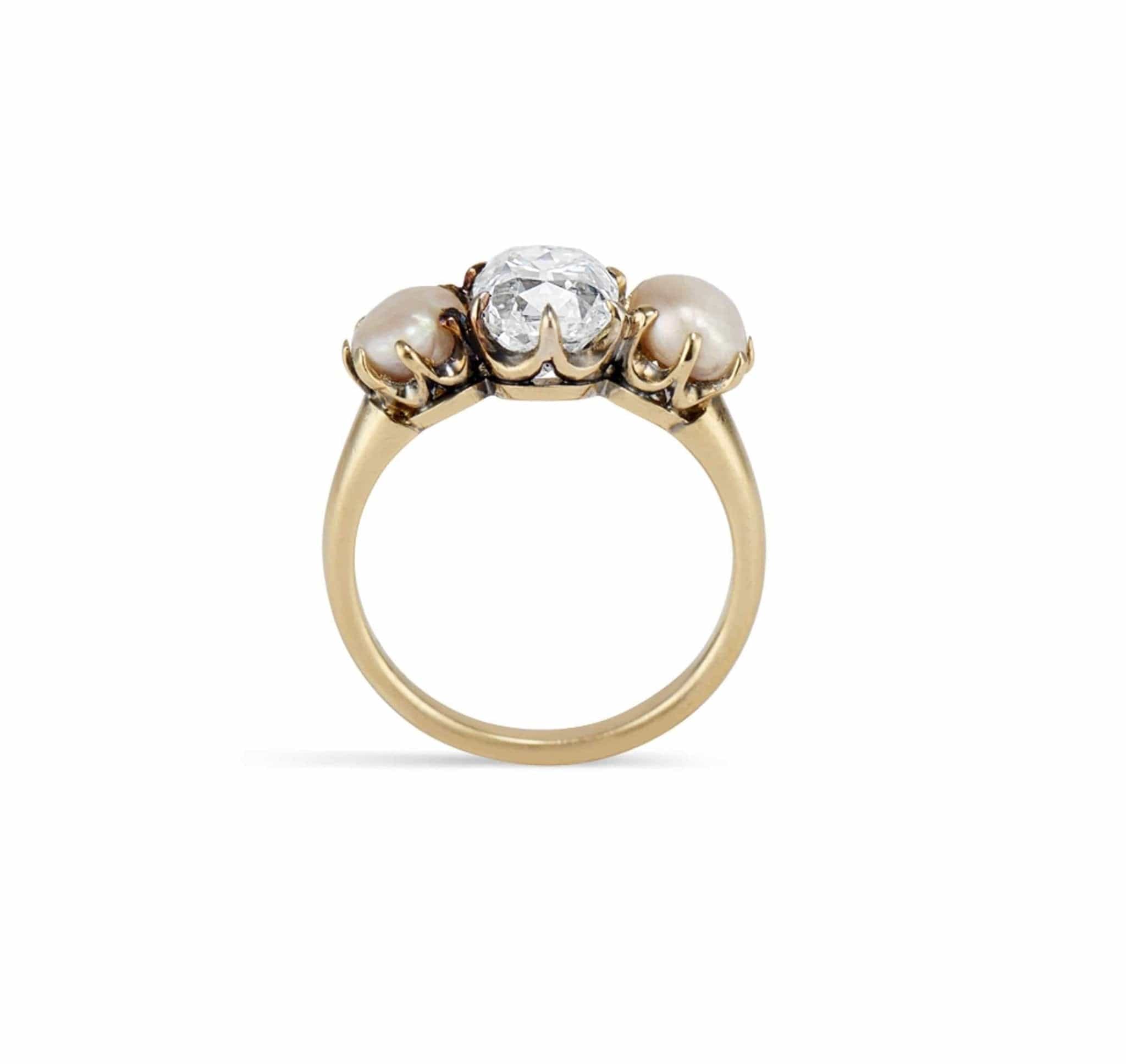 Late Victorian 2.03 Carat Old Mine Cushion Cut Diamond & Natural Pearl Ring - Image 4