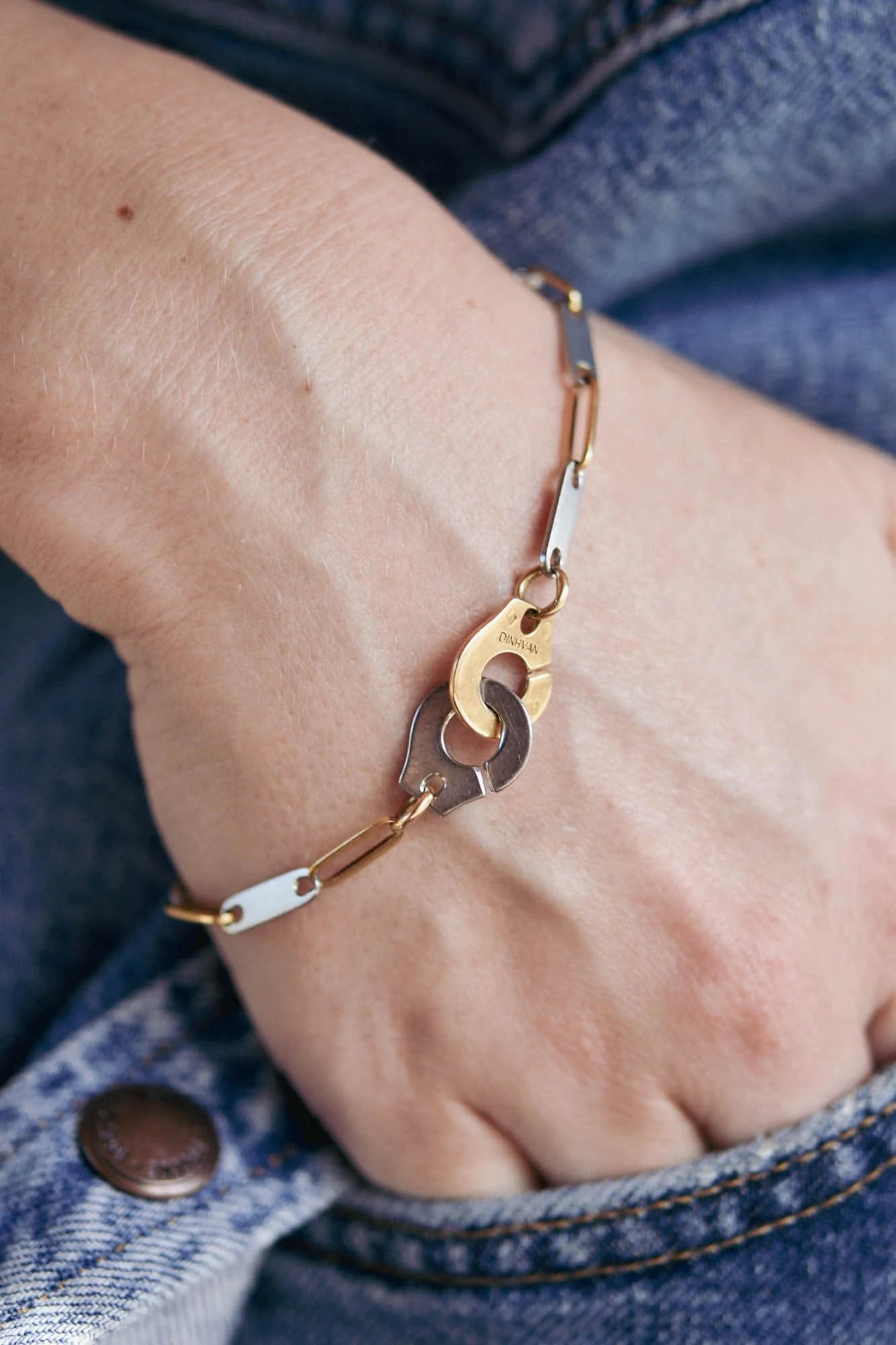 Vintage Dinh Van Menottes Stainless Steel and Gold Link Bracelet - Image 2