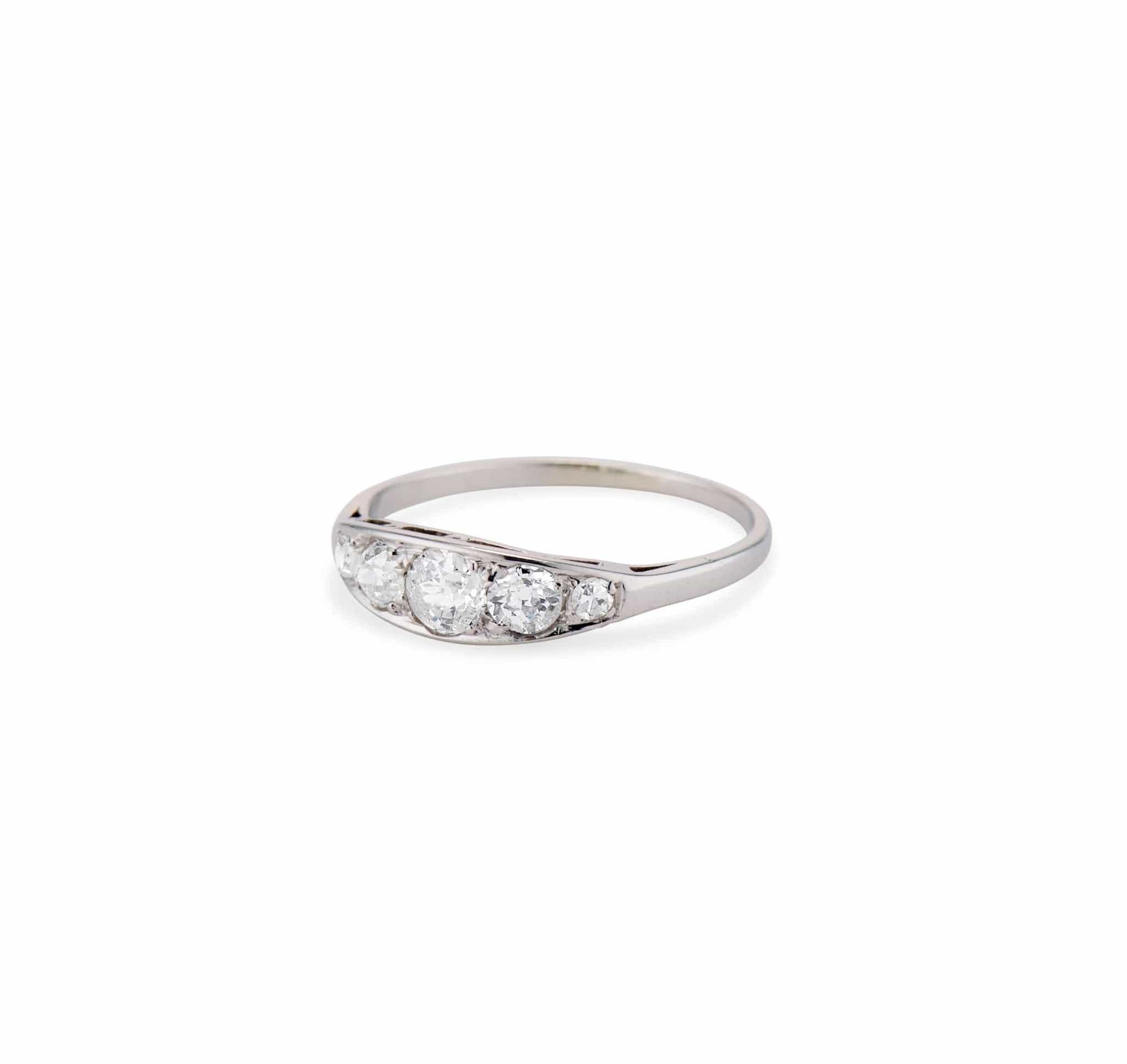 Early 20th Century .70 Carat Five-Stone Old European-Cut Diamond and Platinum Half-Band - Image 2