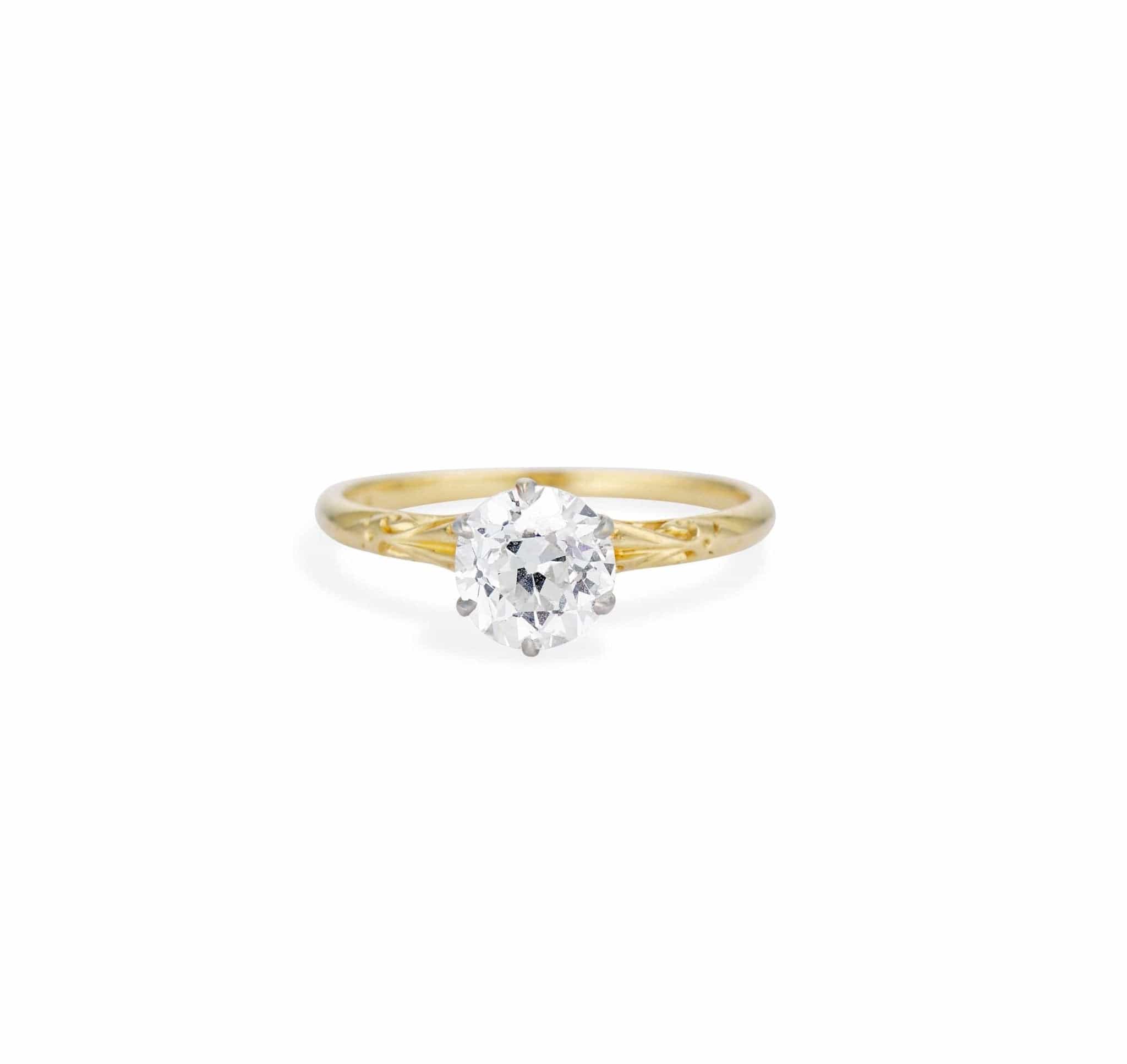 Early Art Deco 1.43 Carat Gold Engraved Solitaire - Image 2