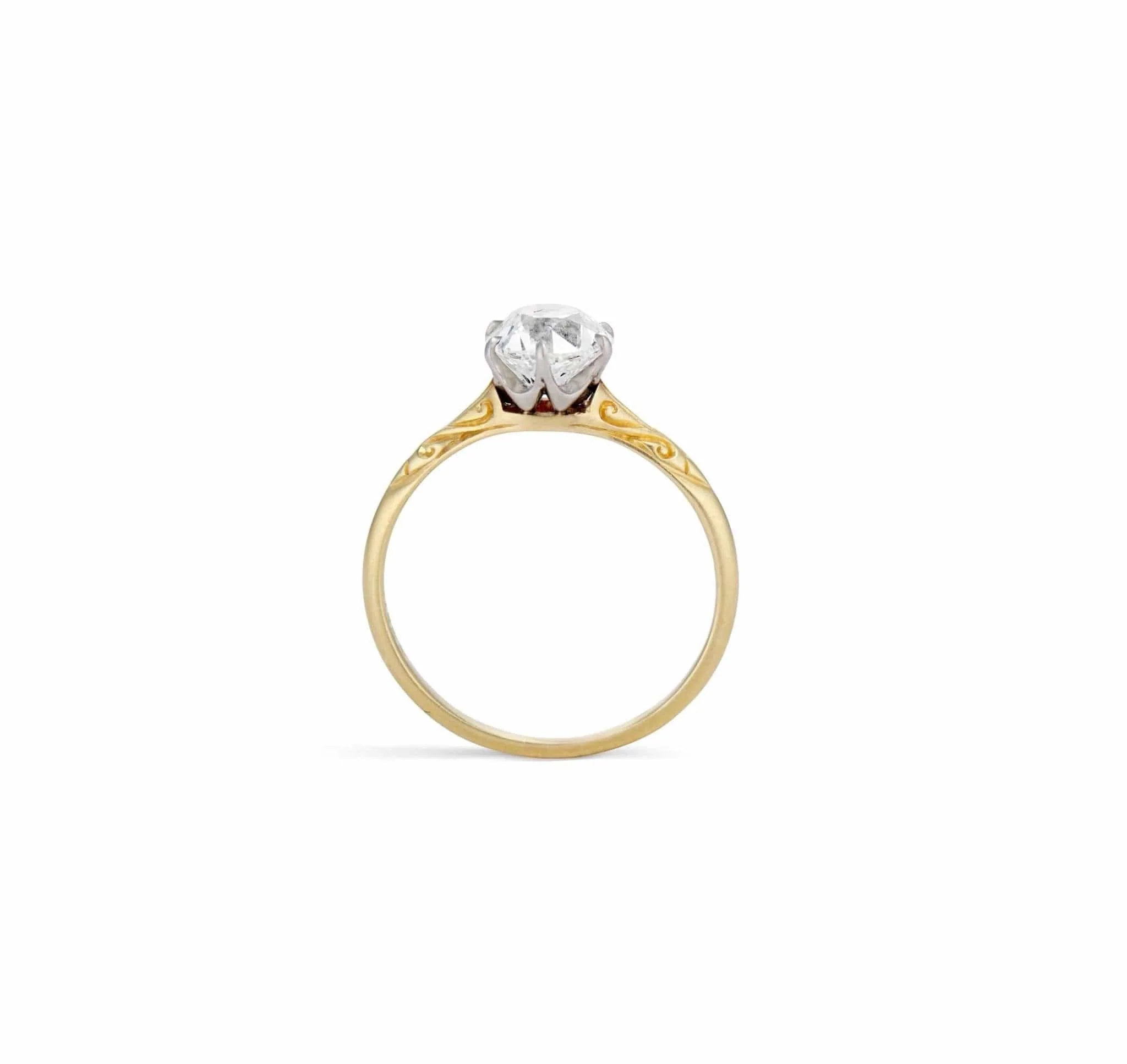 Early Art Deco 1.43 Carat Gold Engraved Solitaire - Image 3