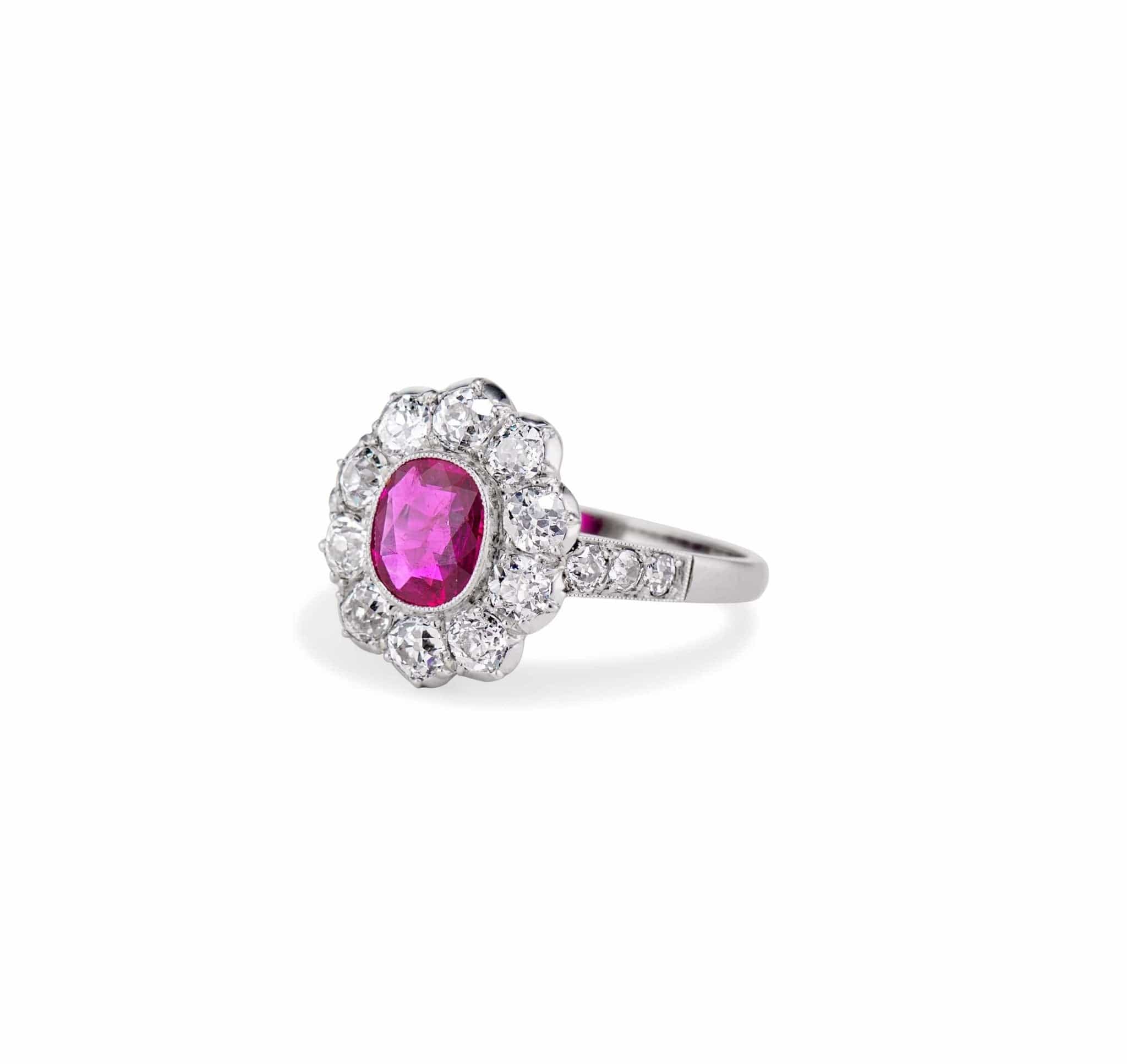 Early Art Deco .75 Cushion Ruby and Diamond Cluster, England - Image 2